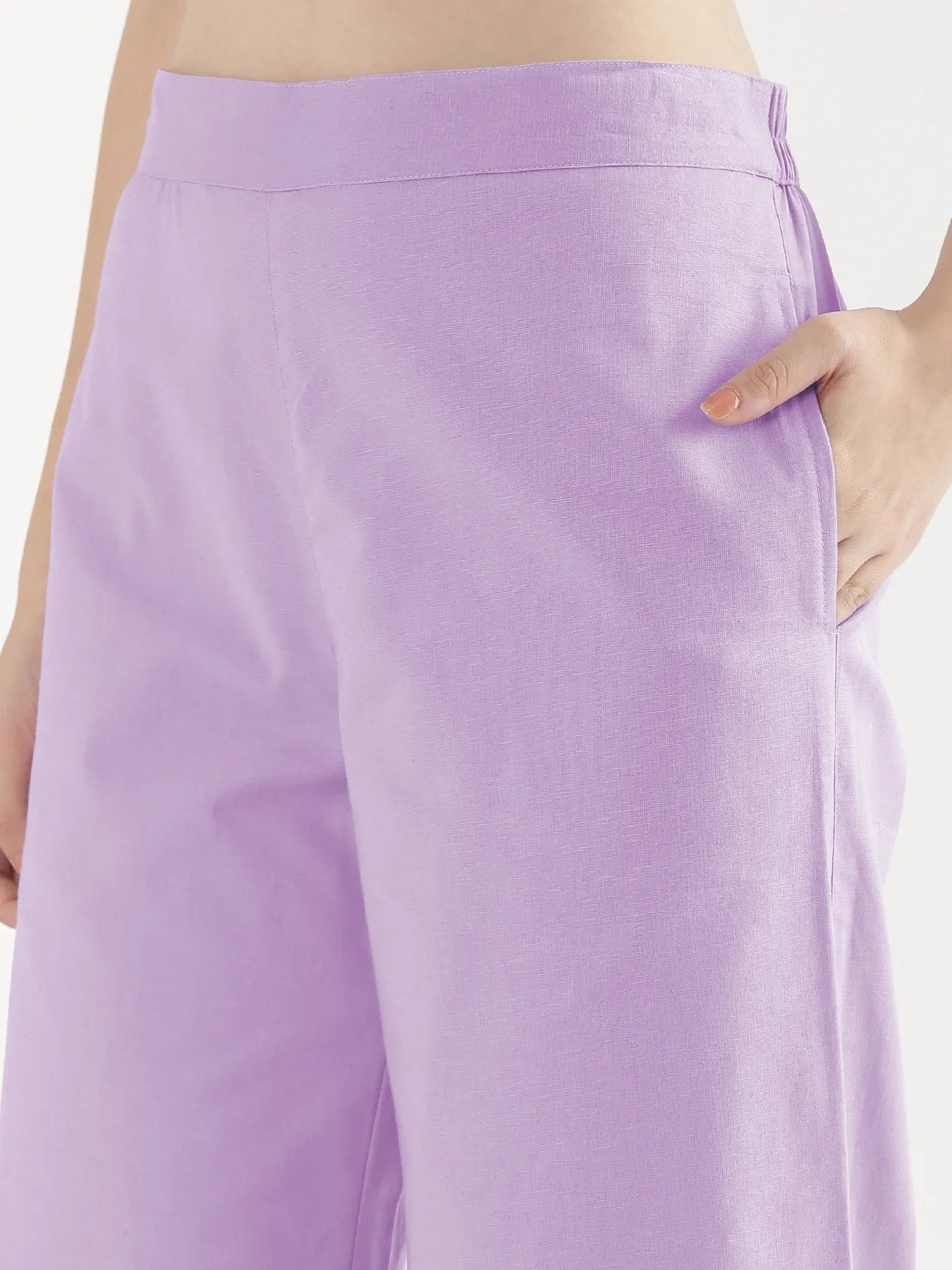Women Lilac Airy Linen Wide Leg Pant
