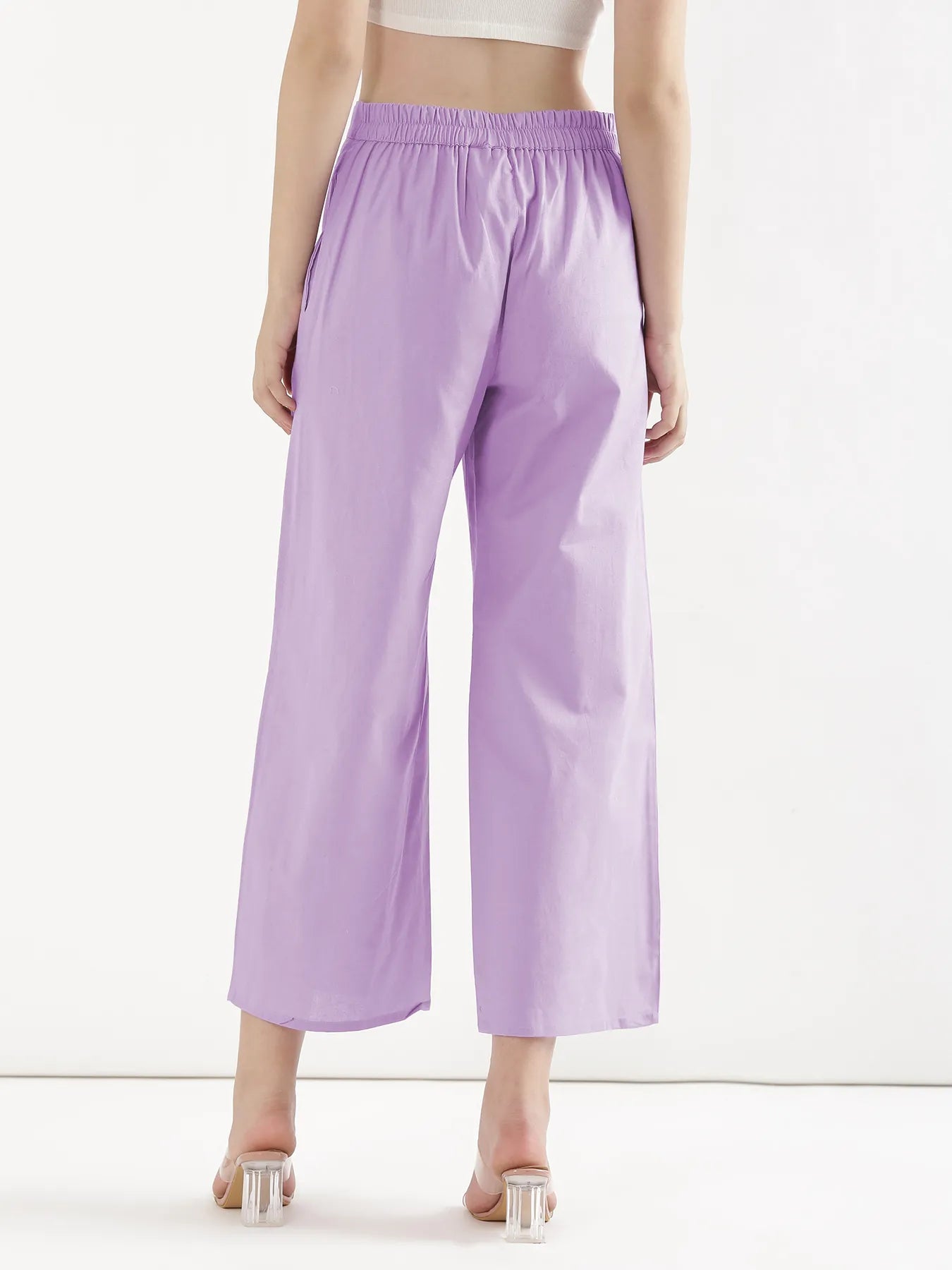 Women Lilac Airy Linen Wide Leg Pant