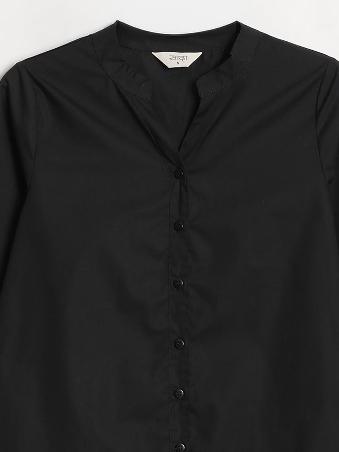 Women Black Better Cotton Mandarin Collar Shirt