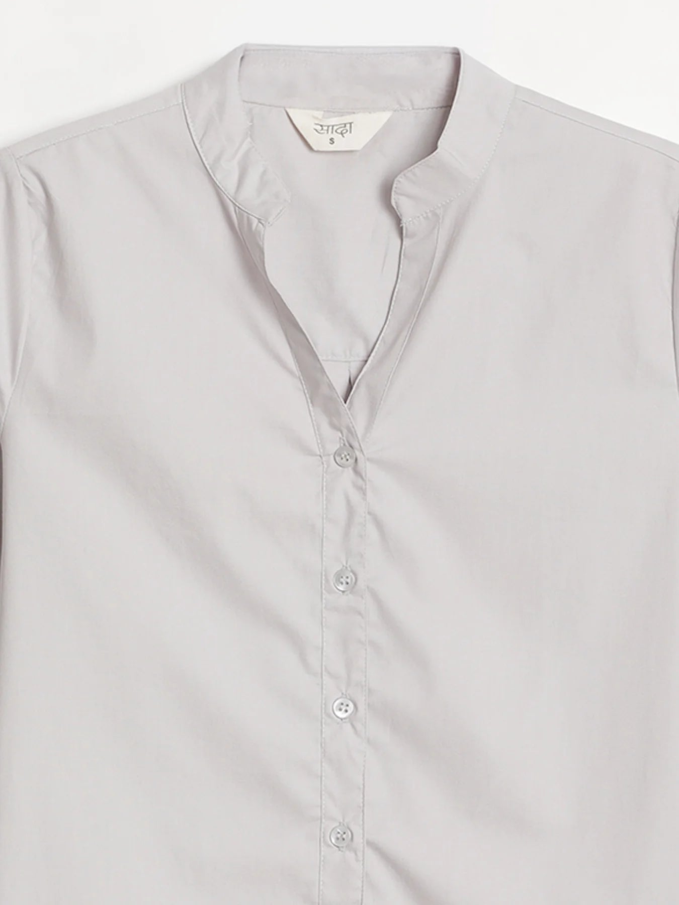 Women Grey Better Cotton Mandarin Collar Shirt