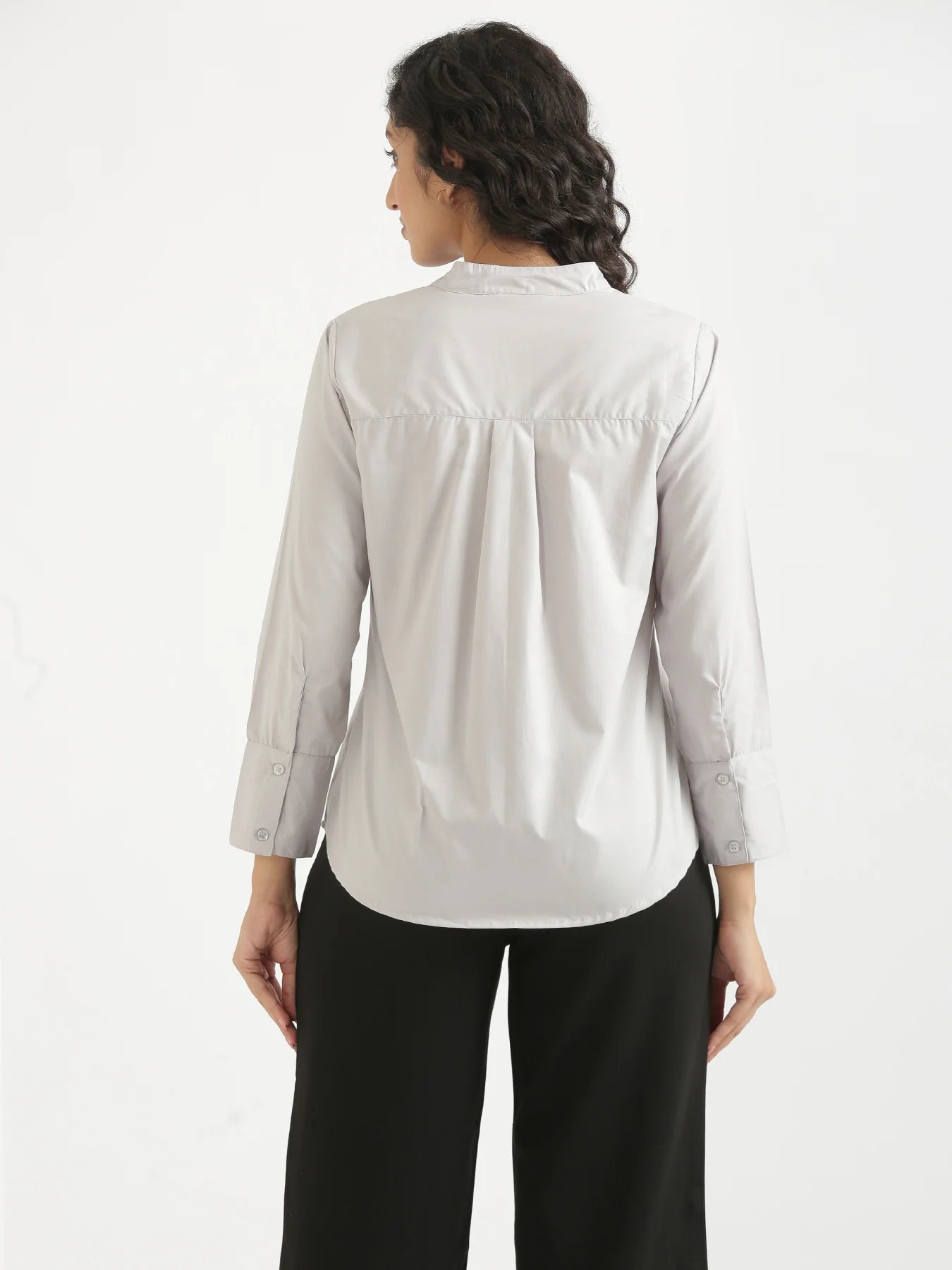 Women Grey Better Cotton Mandarin Collar Shirt
