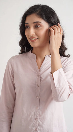 Women Mauve Pink Better Cotton Mandarin Collar Shirt