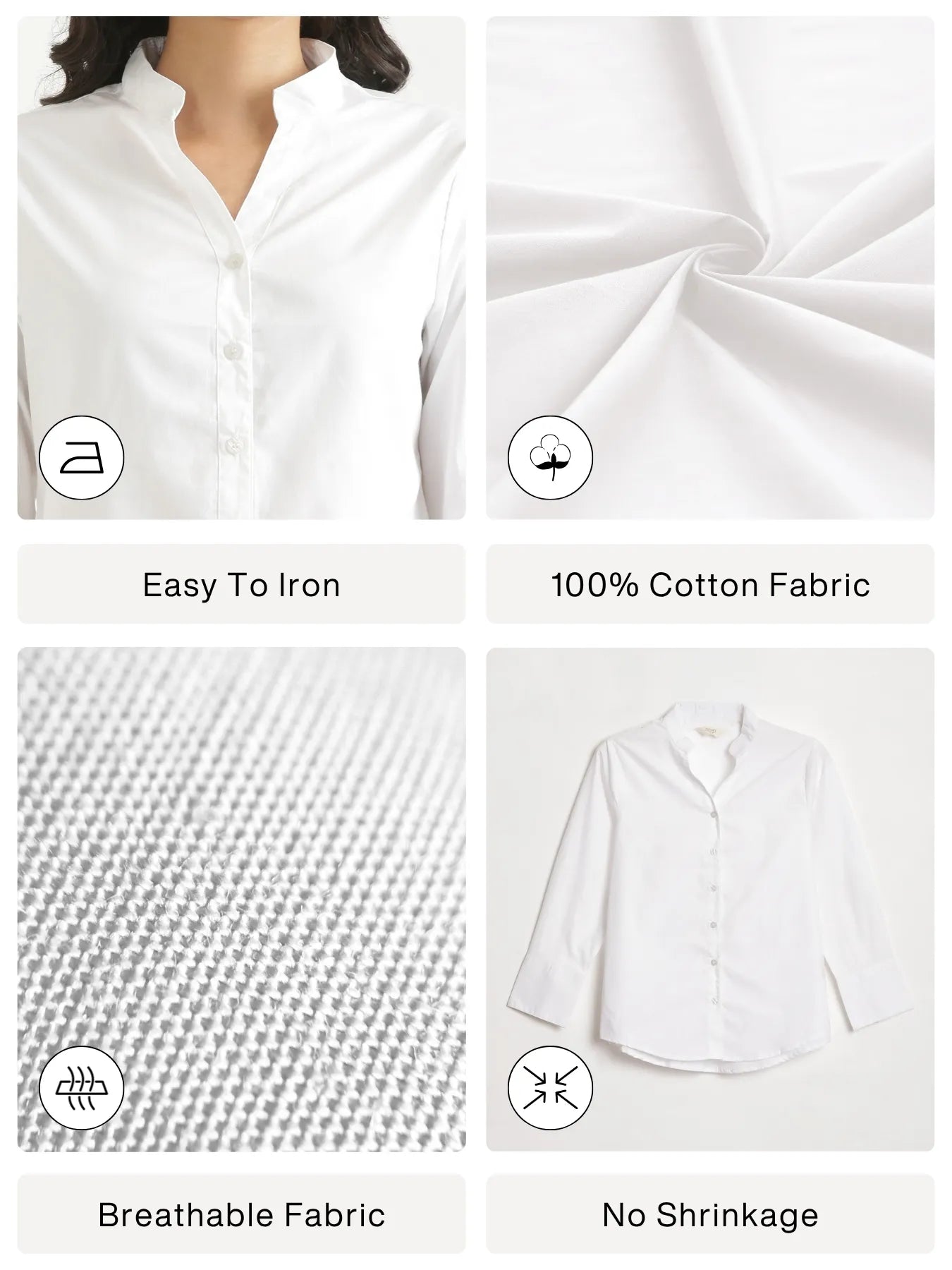 Women White Better Cotton Mandarin Collar Shirt
