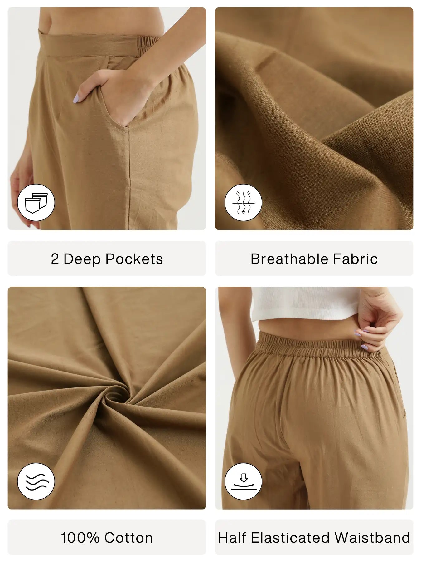Women Coffee Brown Cotton Pant