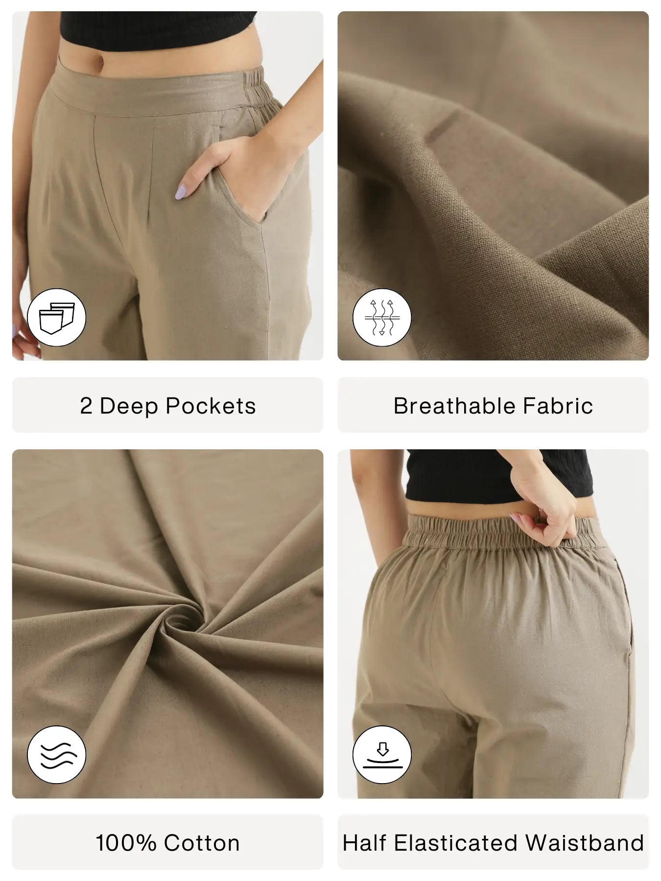 Women Khakhi Cotton Pant
