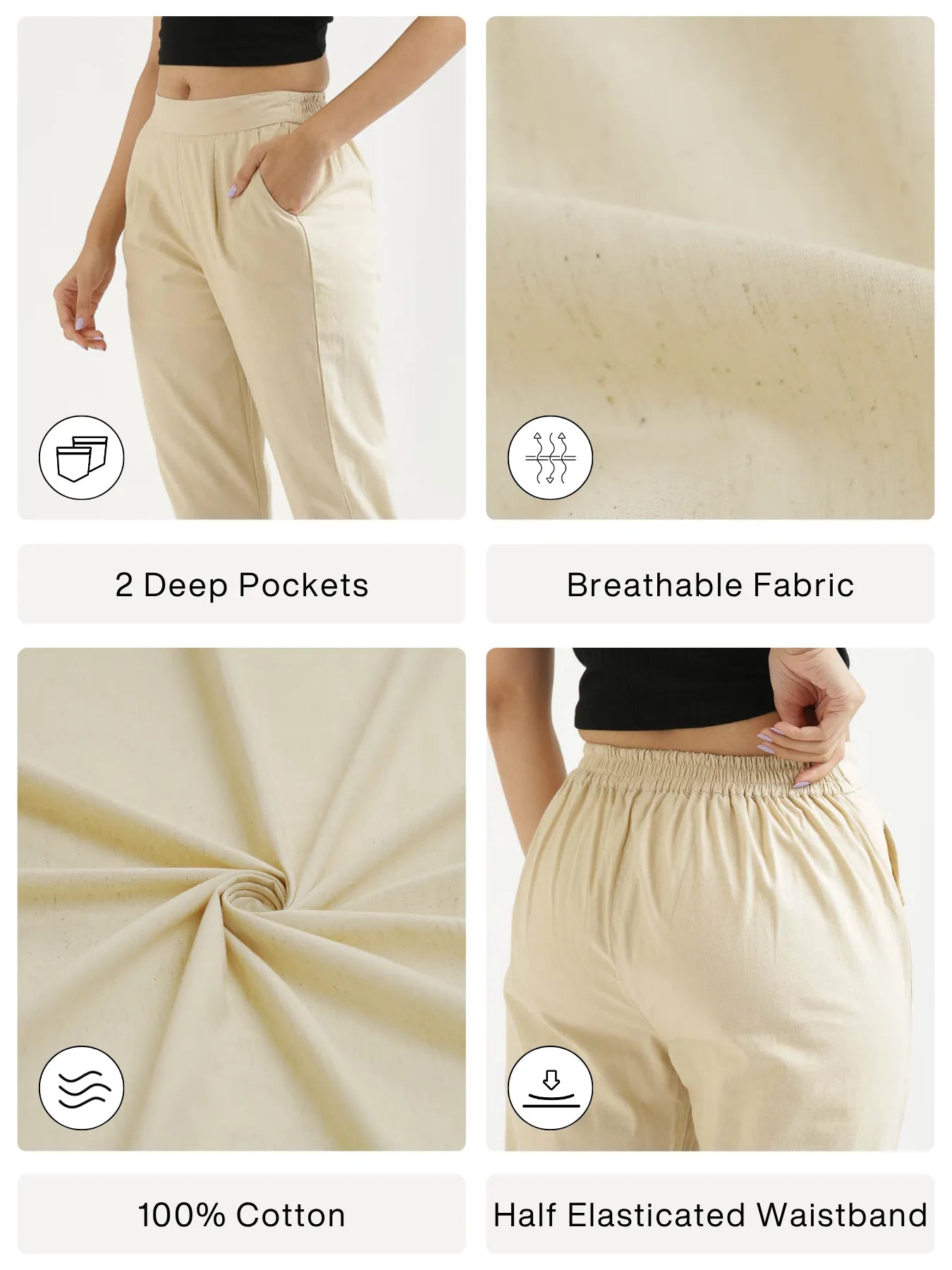 Women Beige Cotton Pant