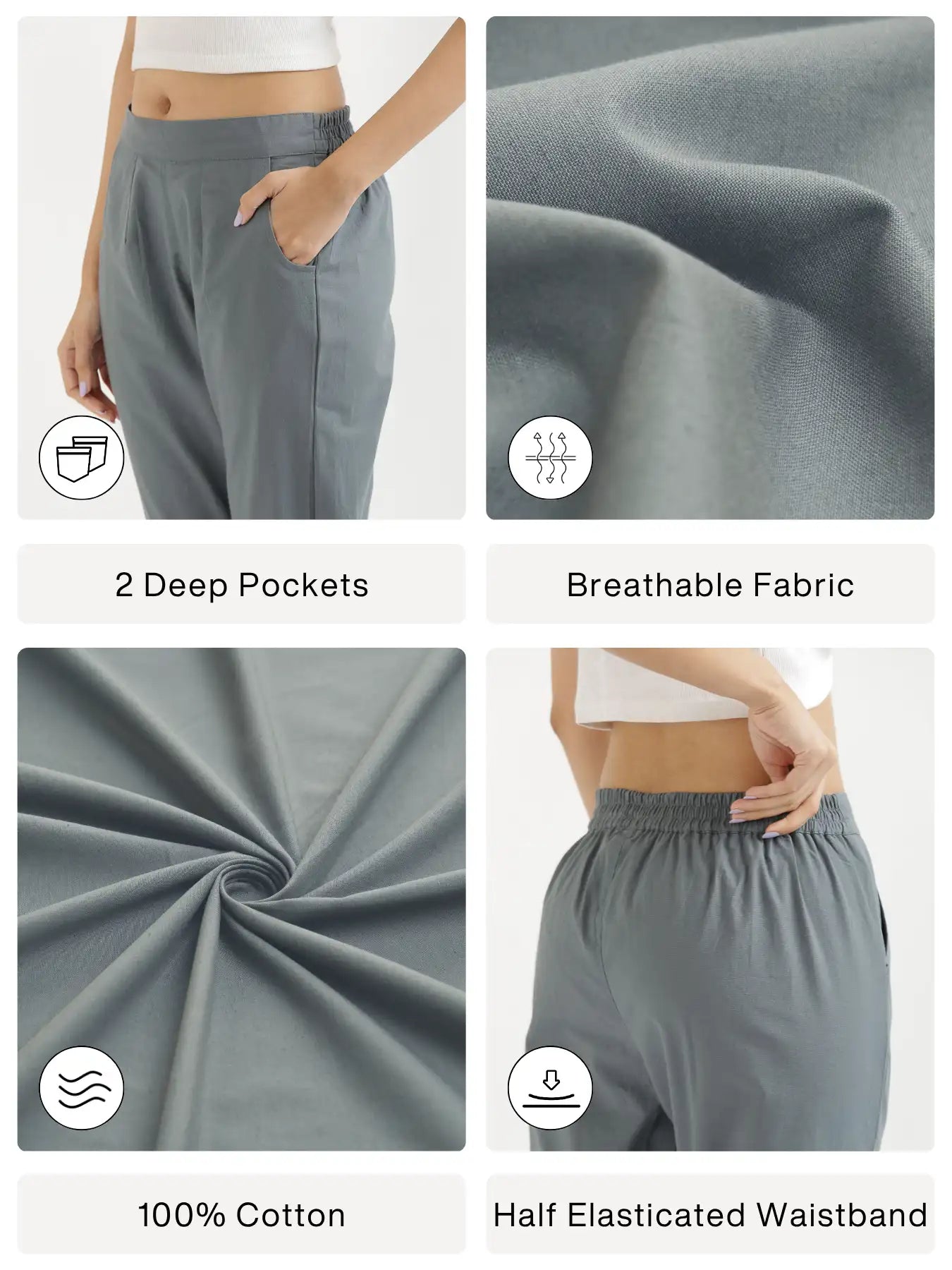 Women Cement Grey Cotton Pant