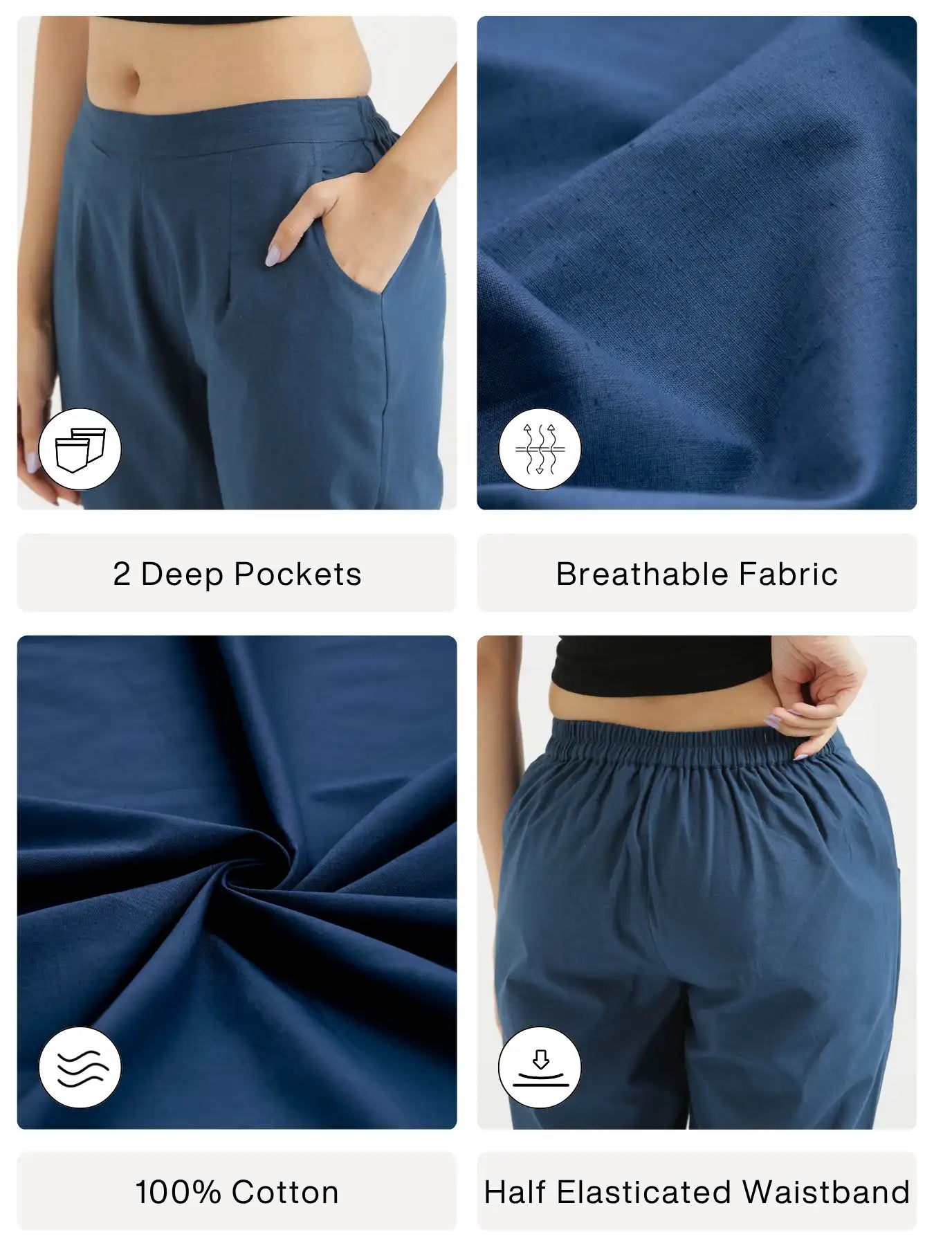 Women Peacock Blue Cotton Pant