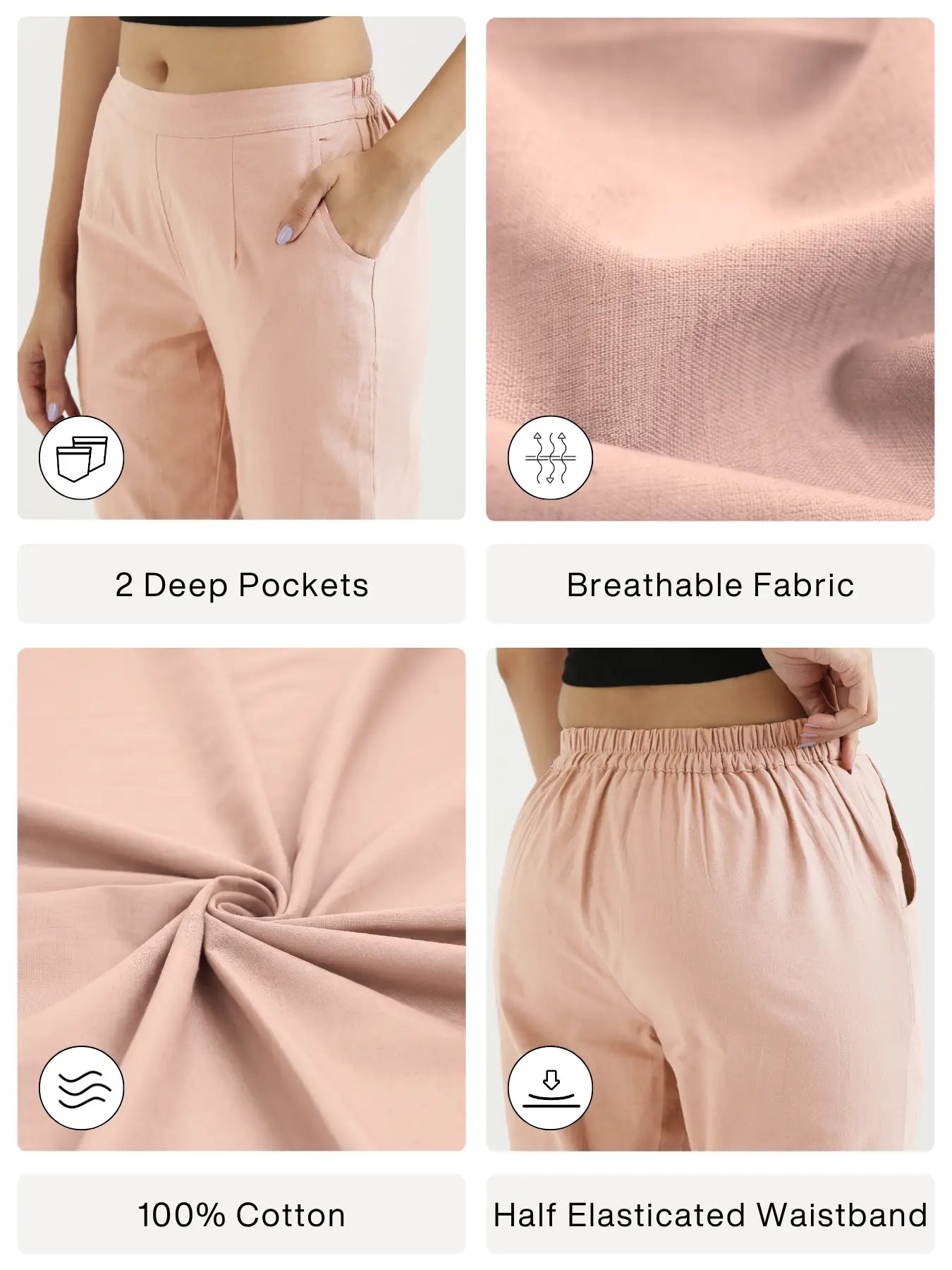 Women Salmon Pink Cotton Pant