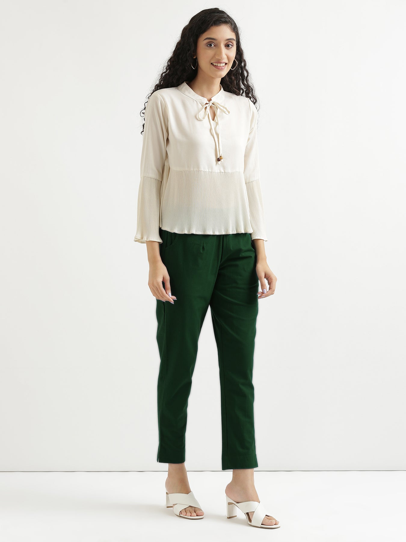 Women Sage Green Cotton Pant