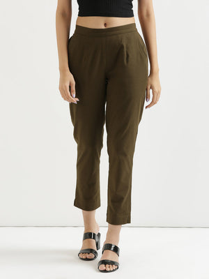 Women Olive Green Cotton Pant