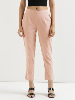 Women Salmon Pink Cotton Pant