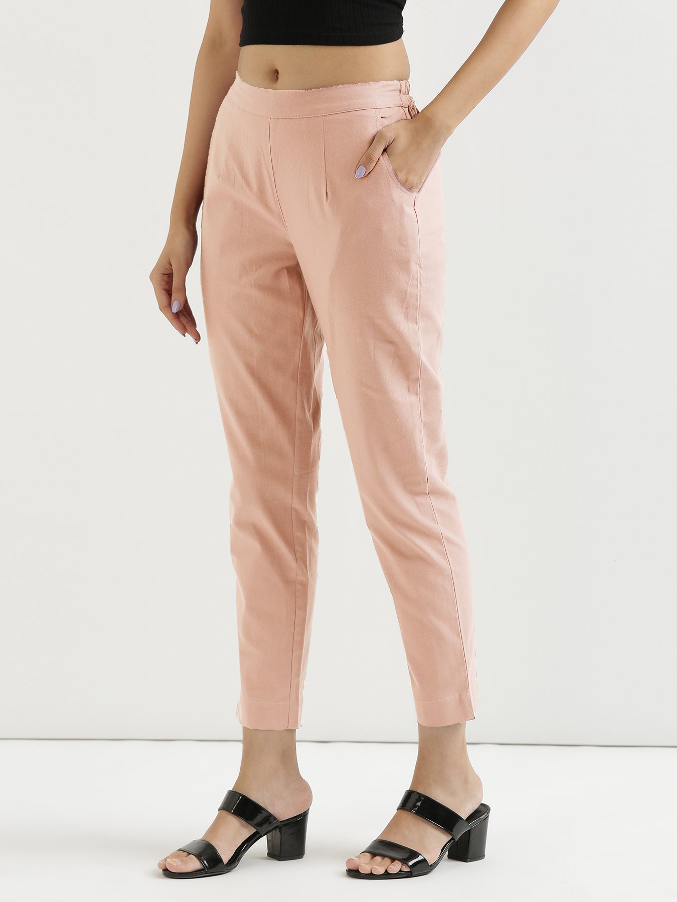 Women Salmon Pink Cotton Pant