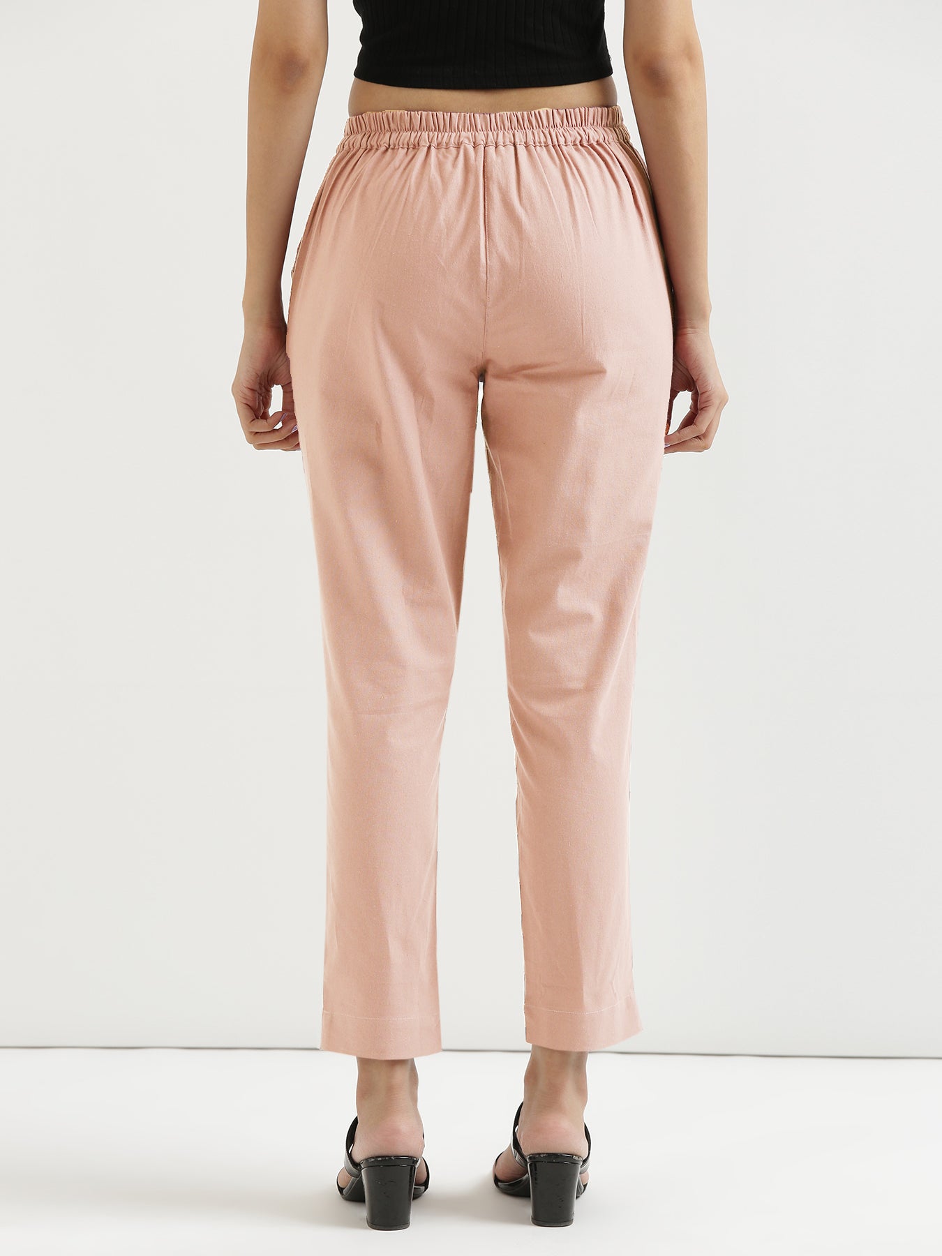 Women Salmon Pink Cotton Pant