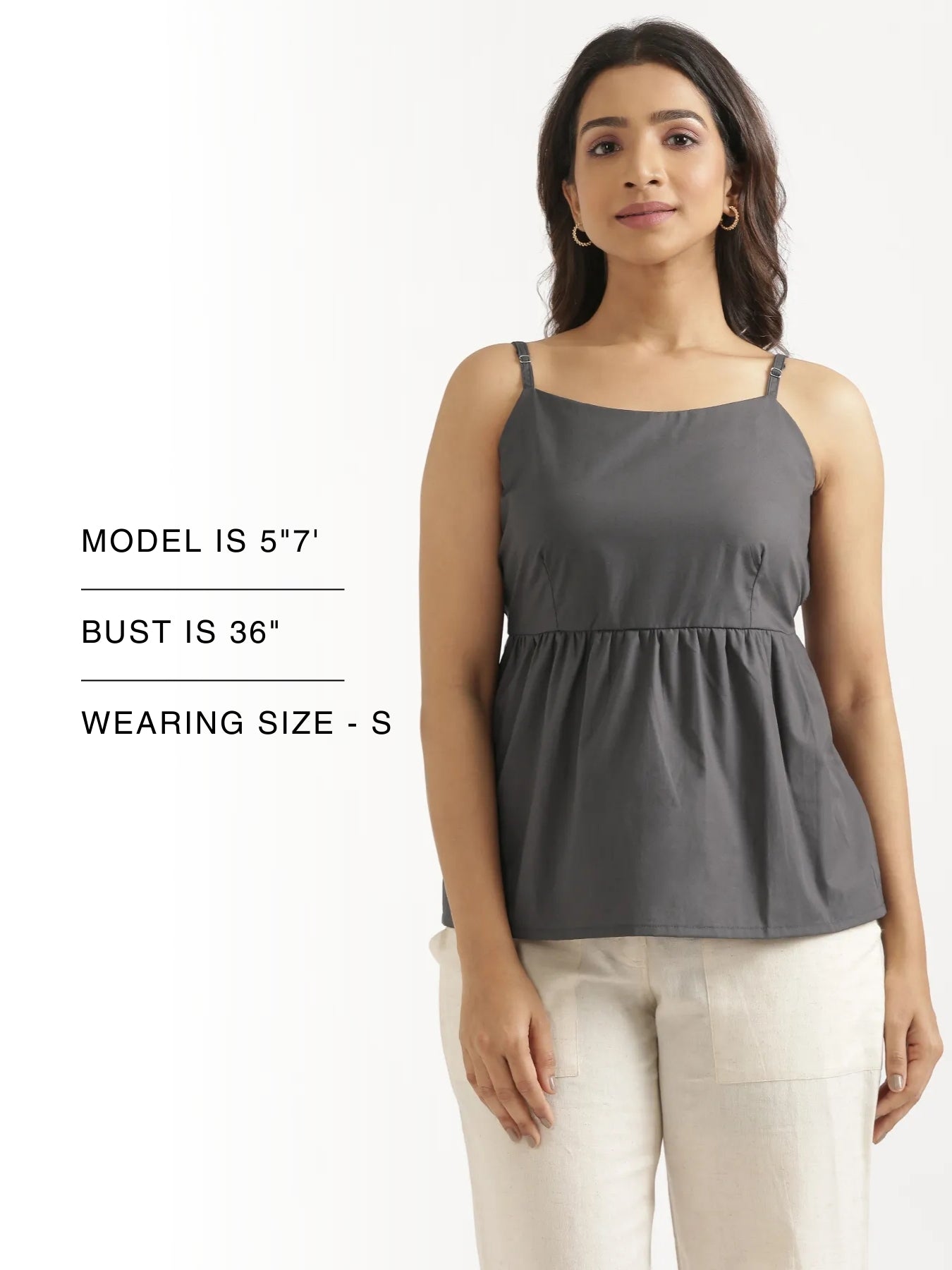 Women Dark Grey Better Cotton Peplum Top