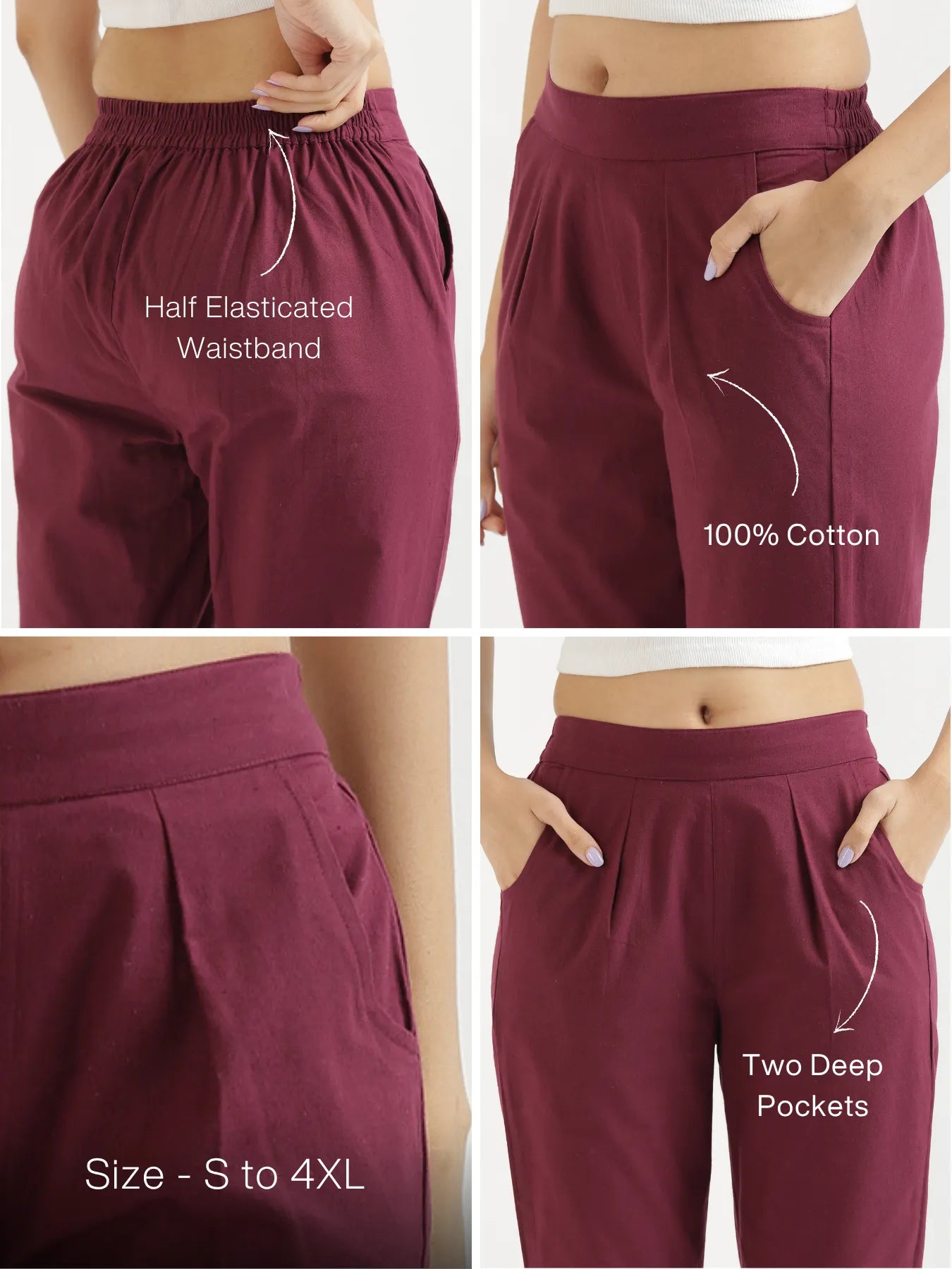 Women Wine Cotton Pant