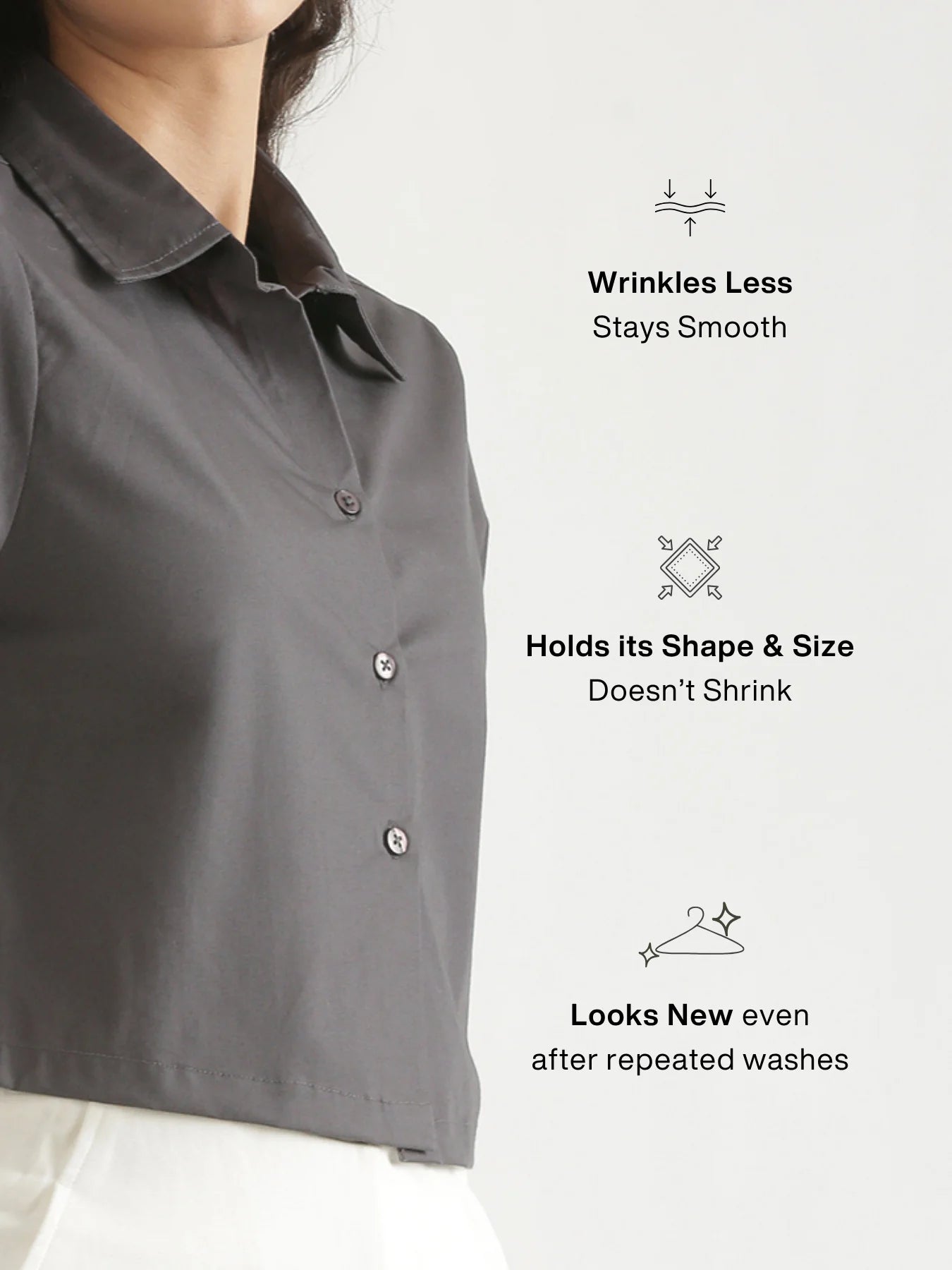 Women Dark Grey Better Cotton Crop Shirt