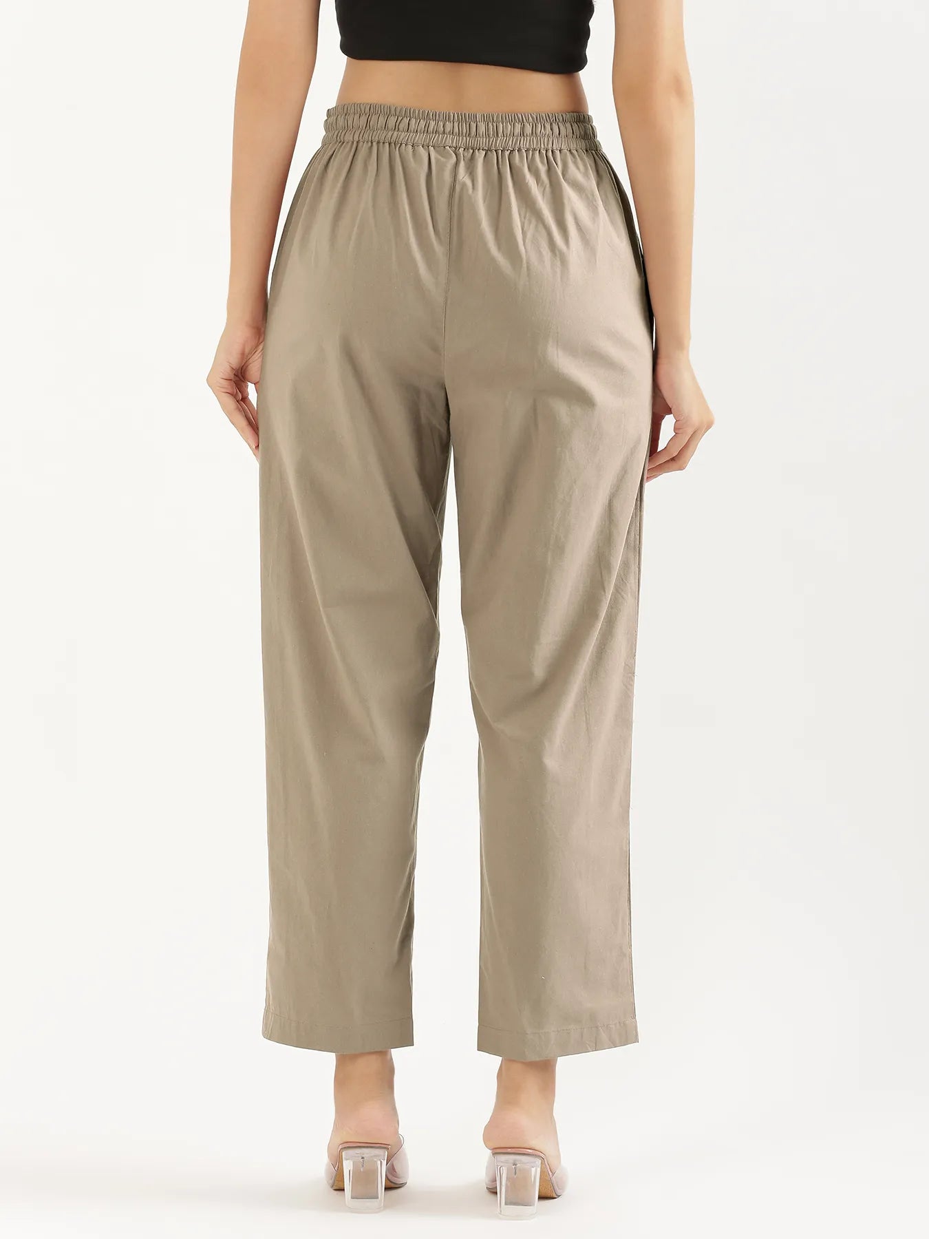 Women Khakhi Cotton Straight Pant