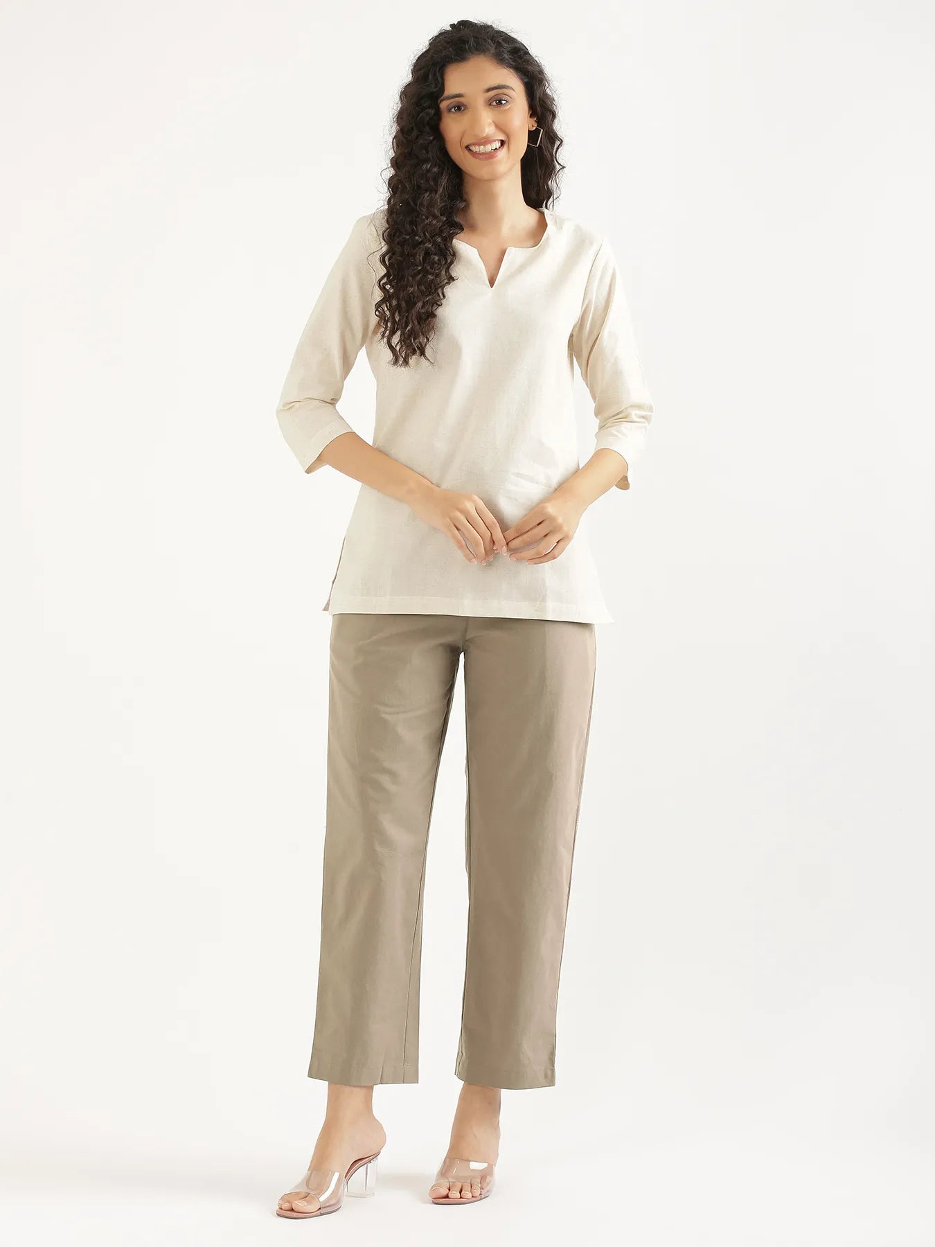 Women Khakhi Cotton Straight Pant