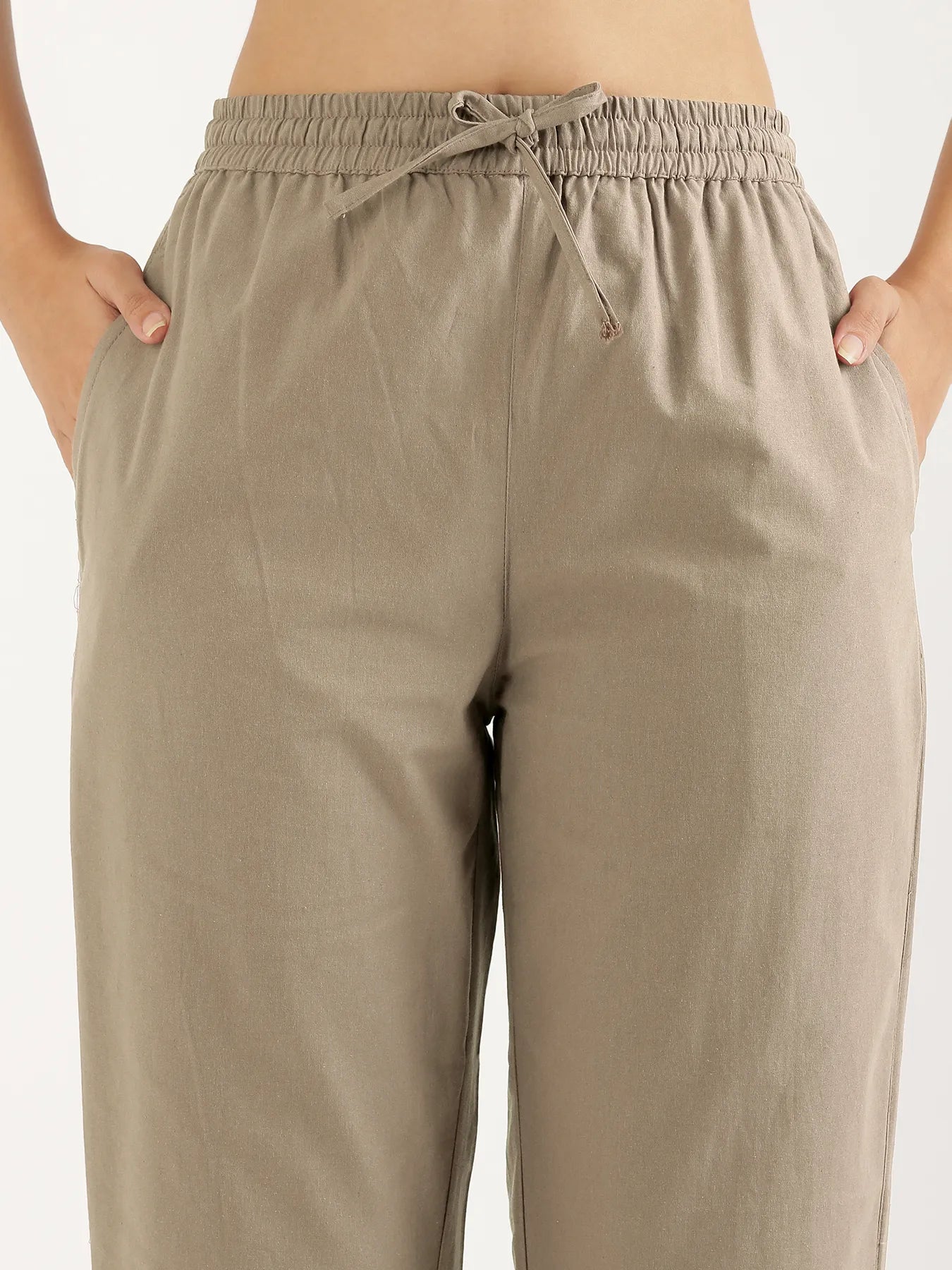 Women Khakhi Cotton Straight Pant