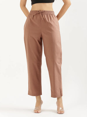 Women Mocha Mouse Cotton Straight Pant