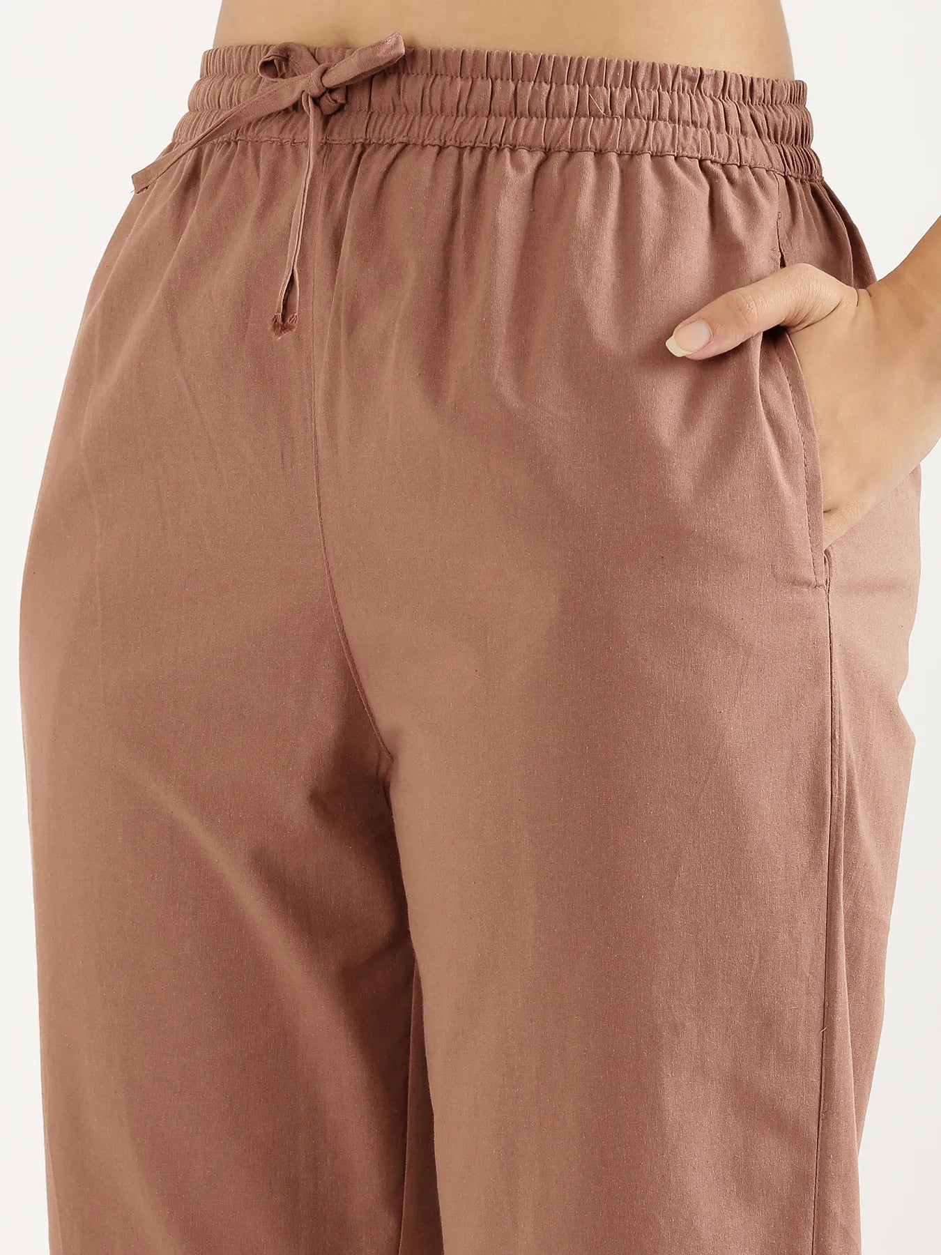 Women Mocha Mousse Cotton Straight Pant