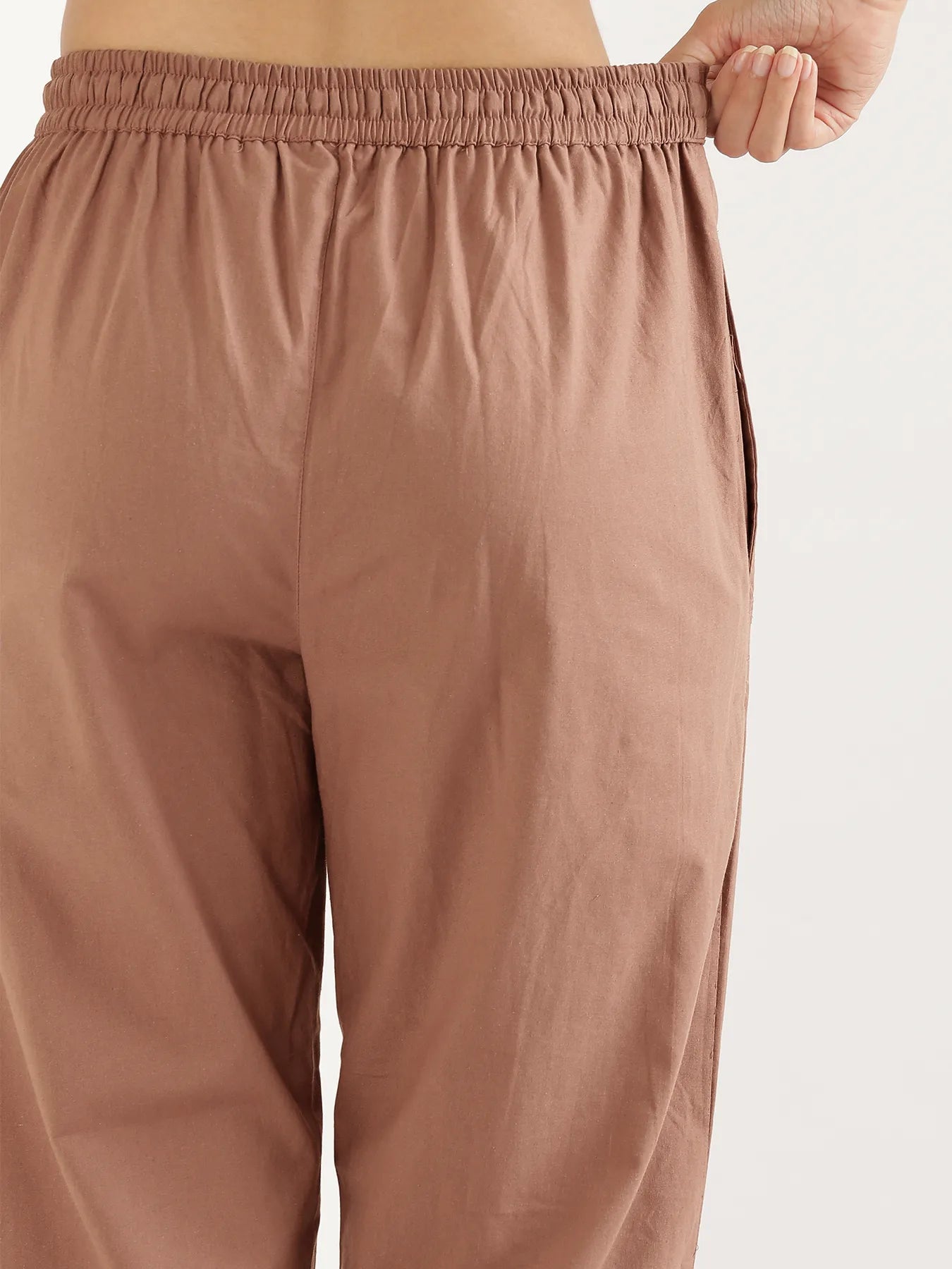 Women Mocha Mousse Cotton Straight Pant