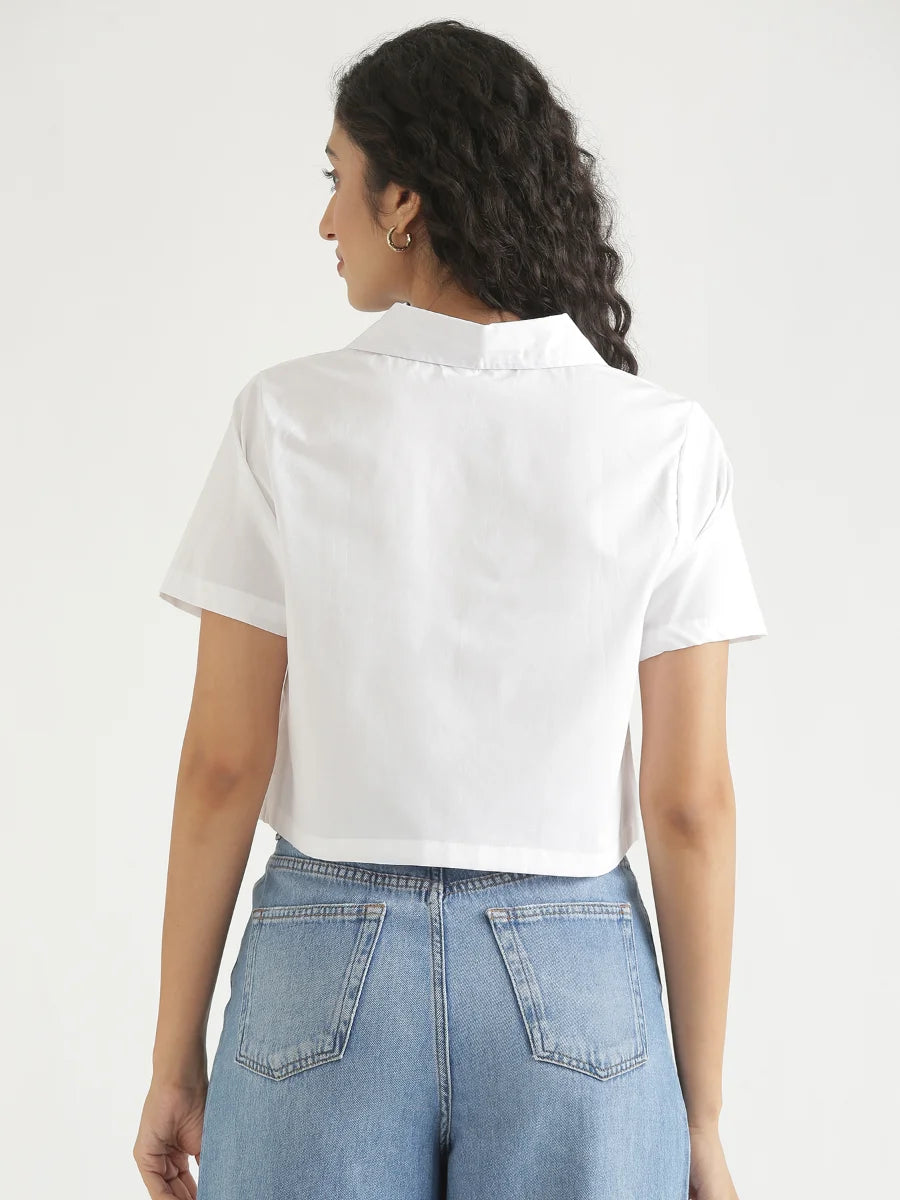 Women White Better Cotton Crop Shirt
