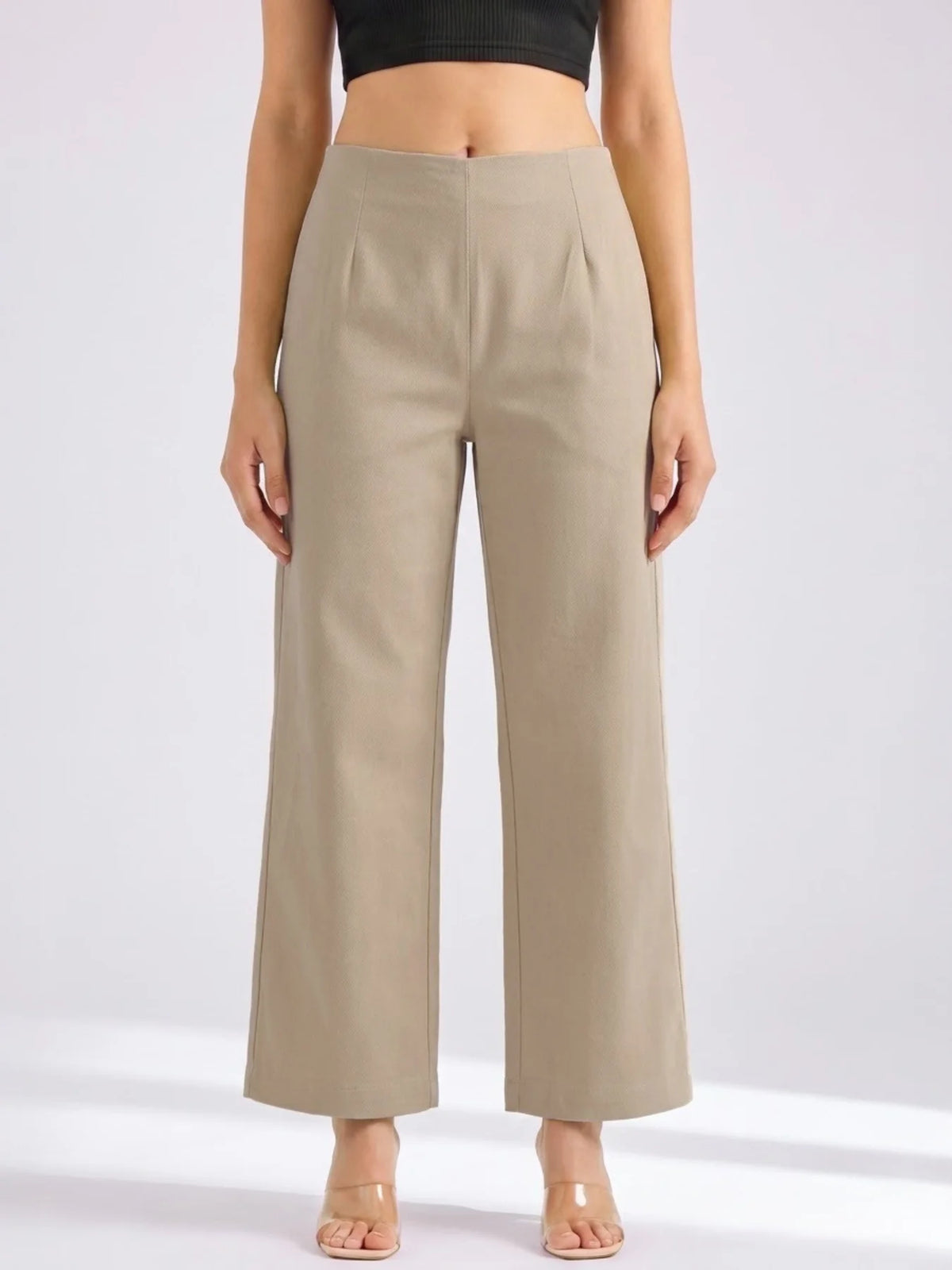 Women Beige Wide Leg Trouser