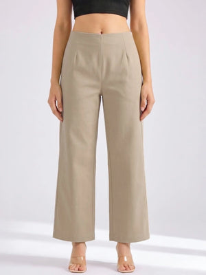 Women Beige Wide Leg Trouser