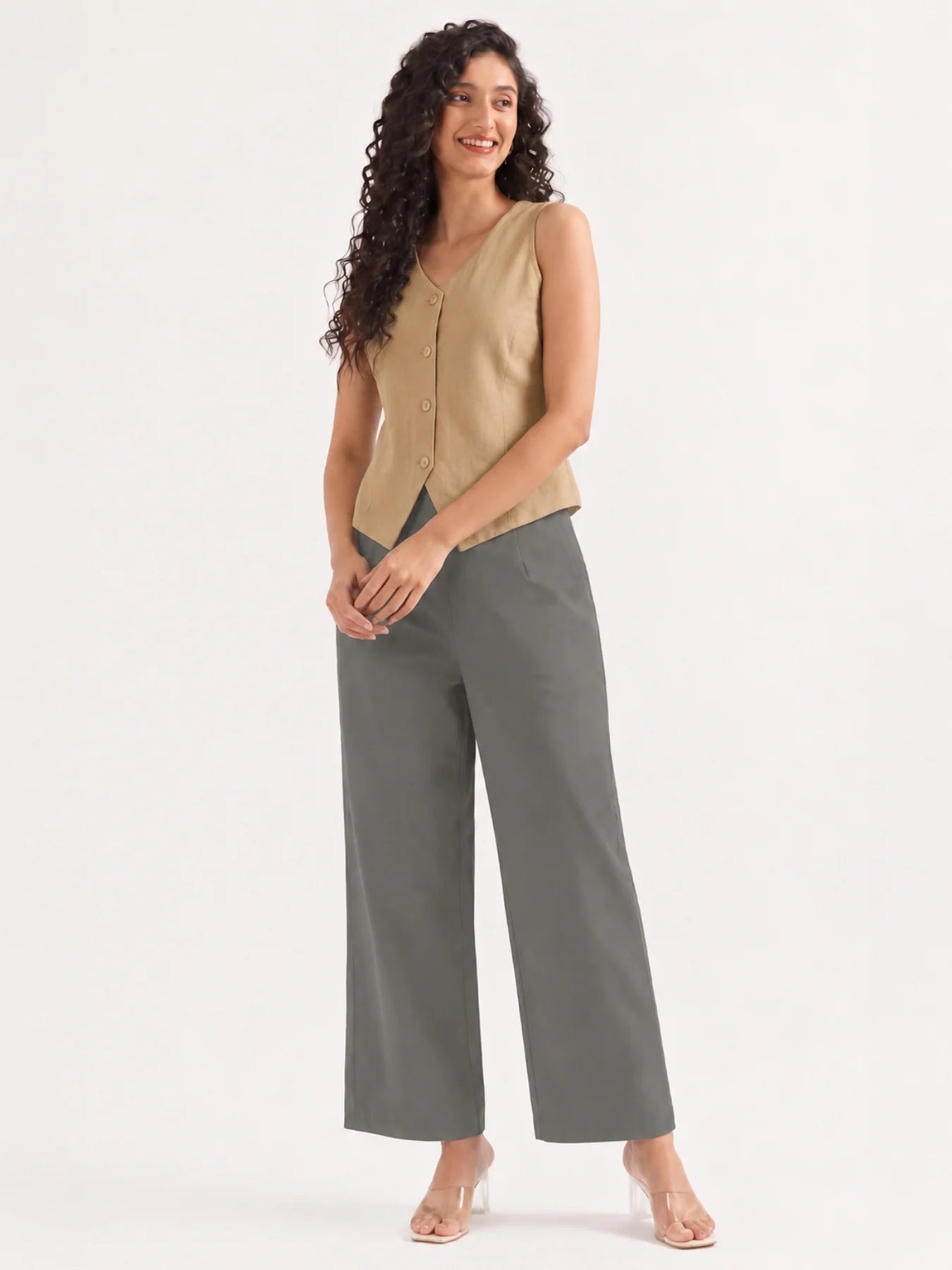 Women Dark Grey Wide Leg Trouser