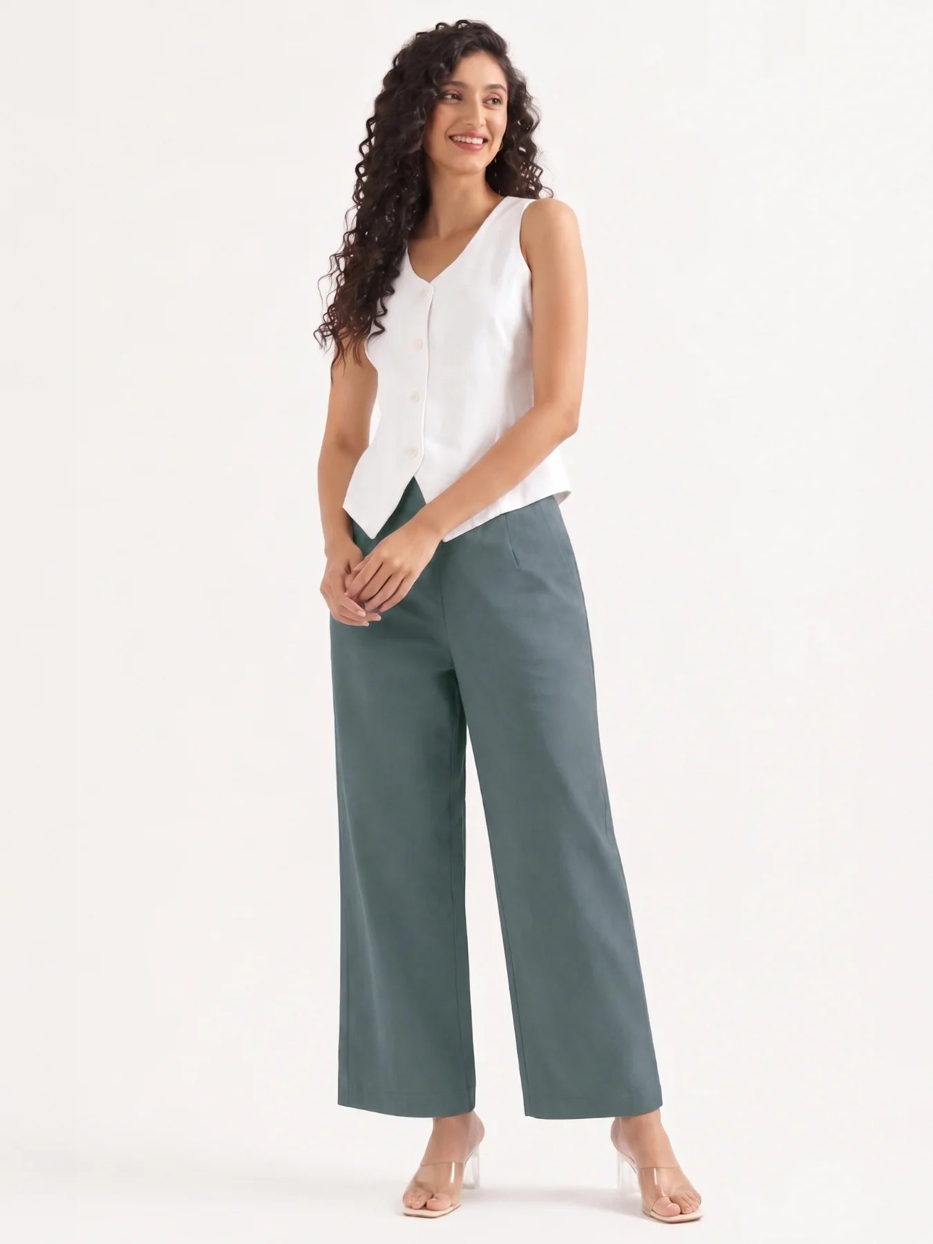 Women Grey Wide Leg Trouser