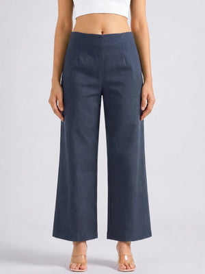 Women Navy Blue Wide Leg Trouser
