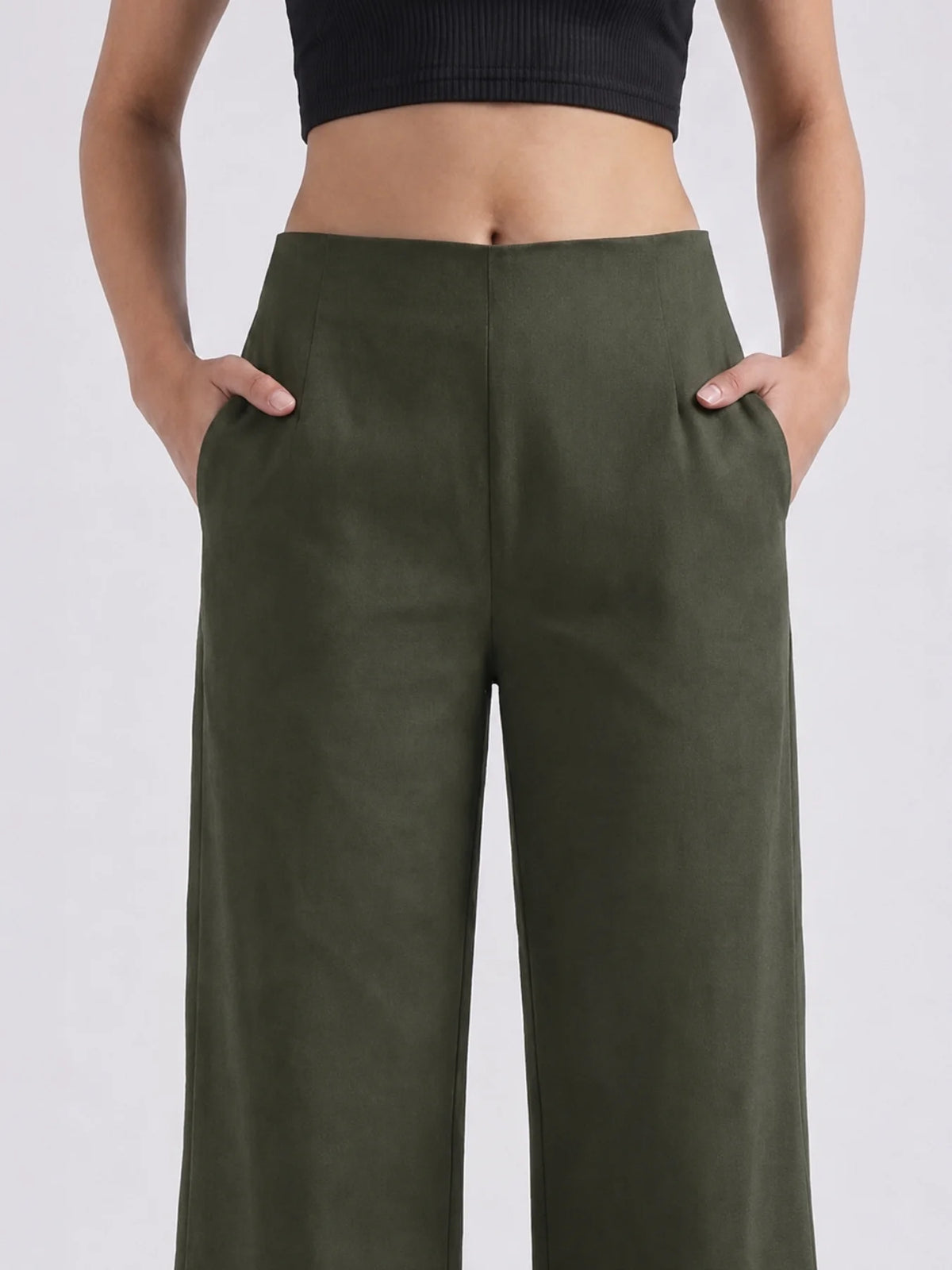 Women Olive Green Wide Leg Trouser