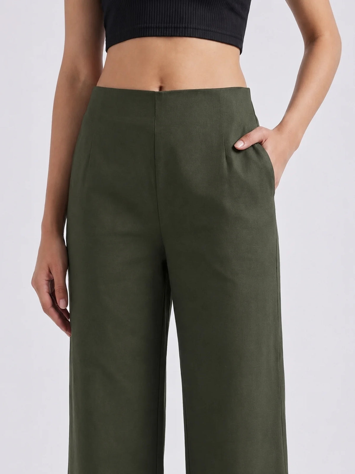 Women Olive Green Wide Leg Trouser