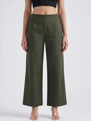Women Olive Green Wide Leg Trouser