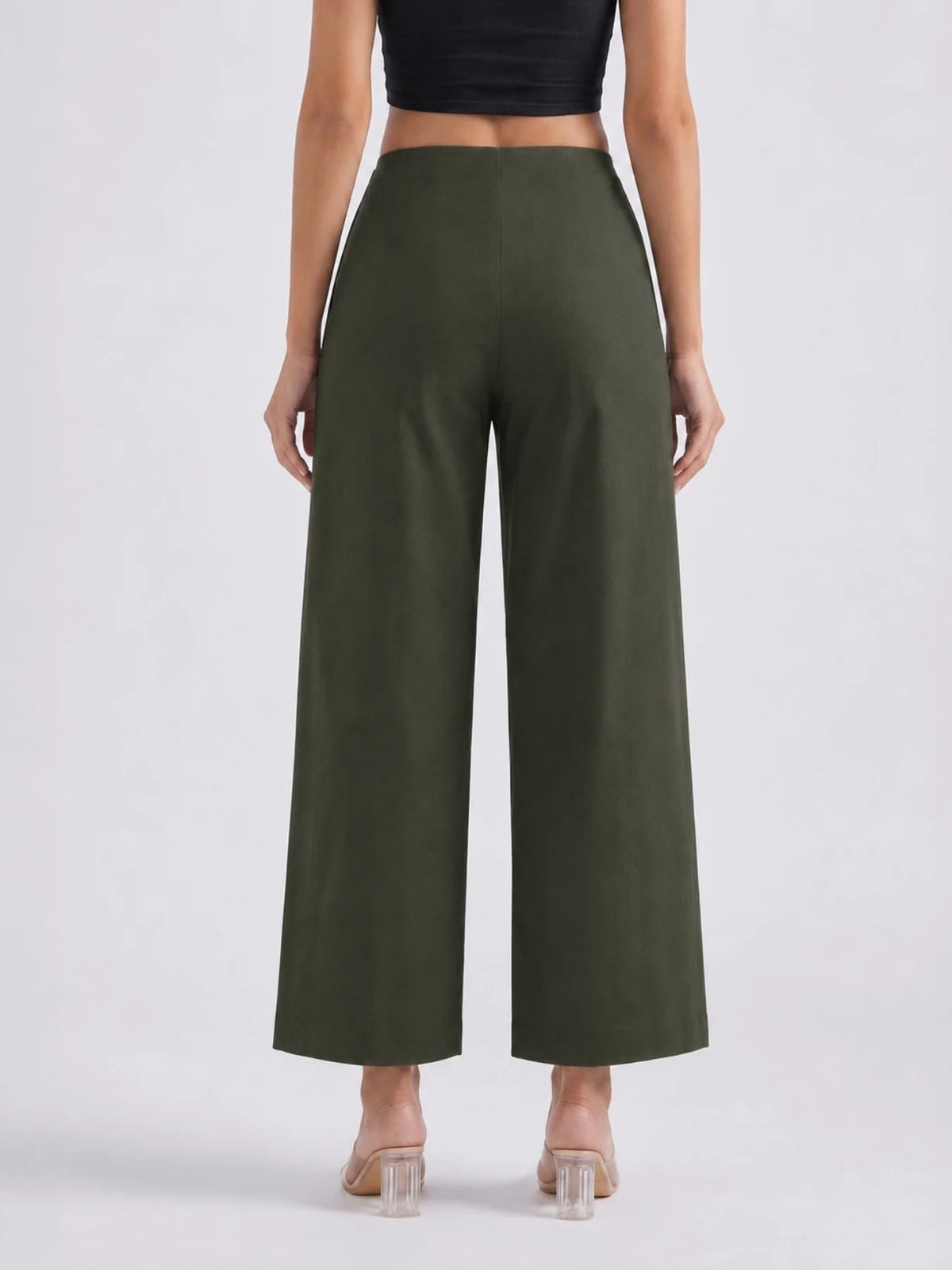 Women Olive Green Wide Leg Trouser