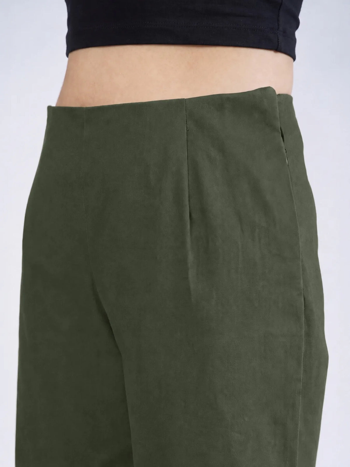 Women Olive Green Wide Leg Trouser