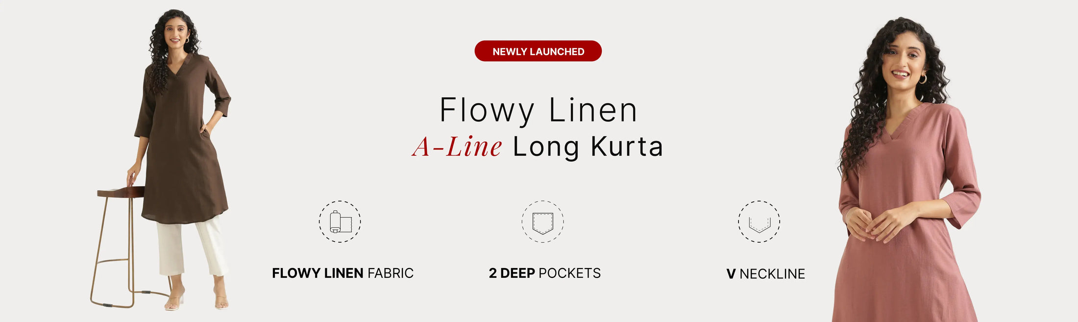 Women Flowy Linen A-Line Long Kurta