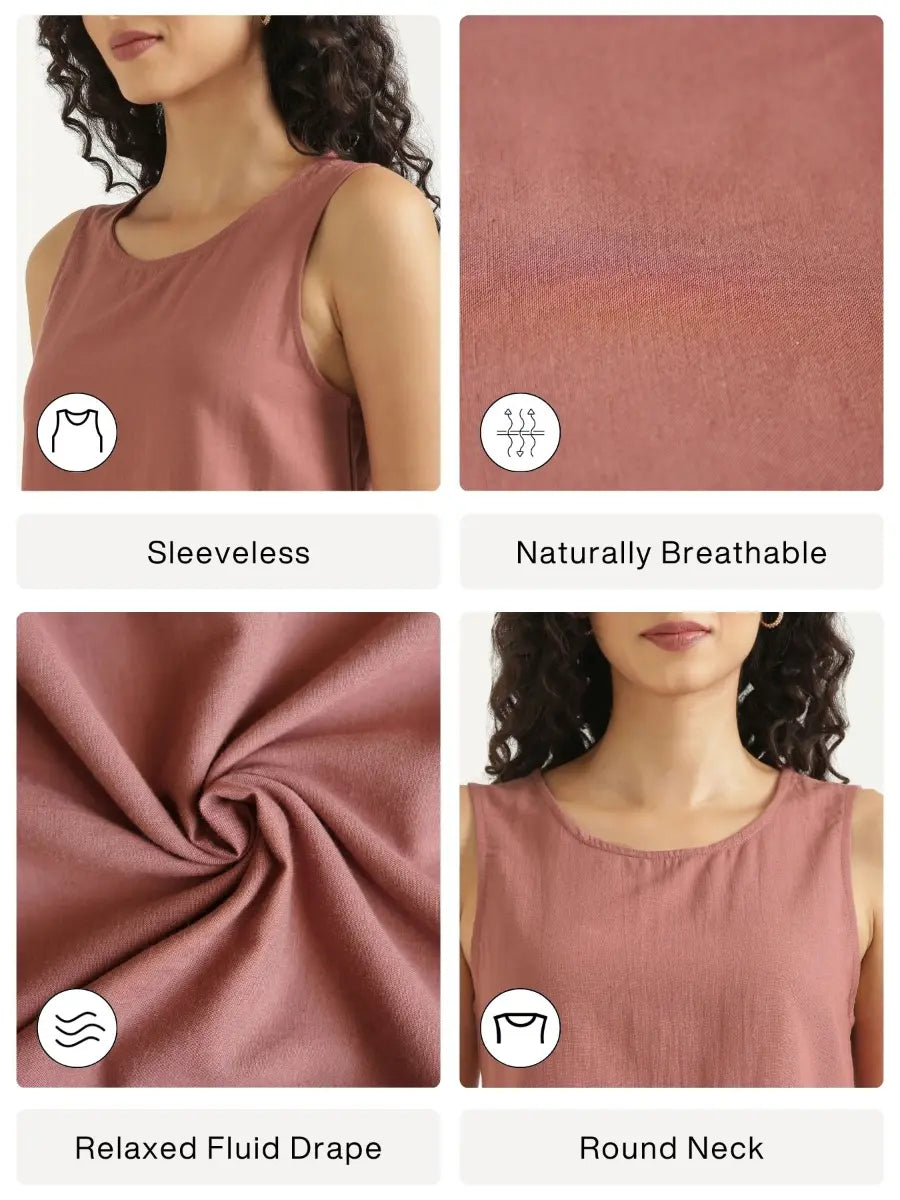 Women Rose Taupe Flowy Linen Crop Top