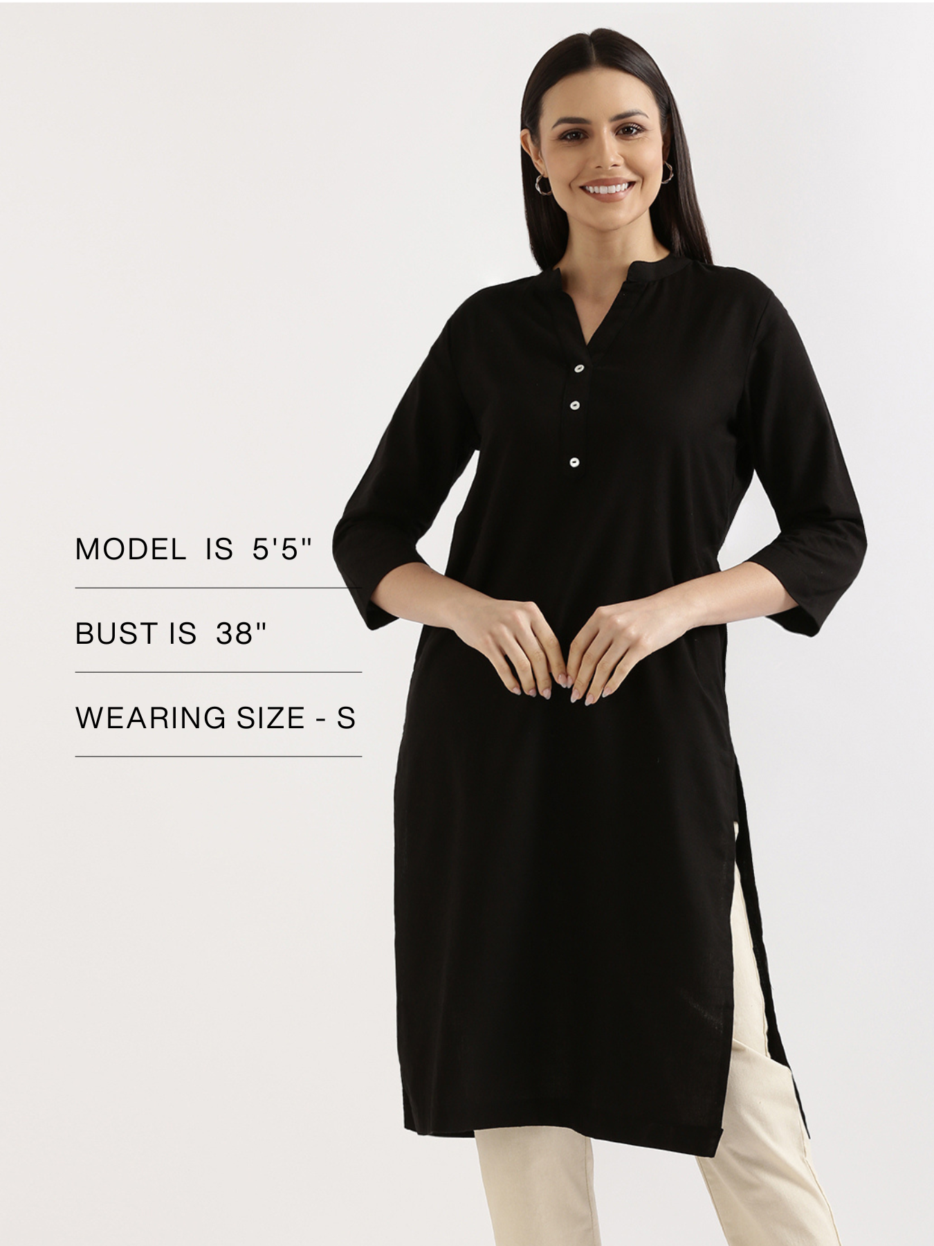 Women Black Airy Linen Long Kurta