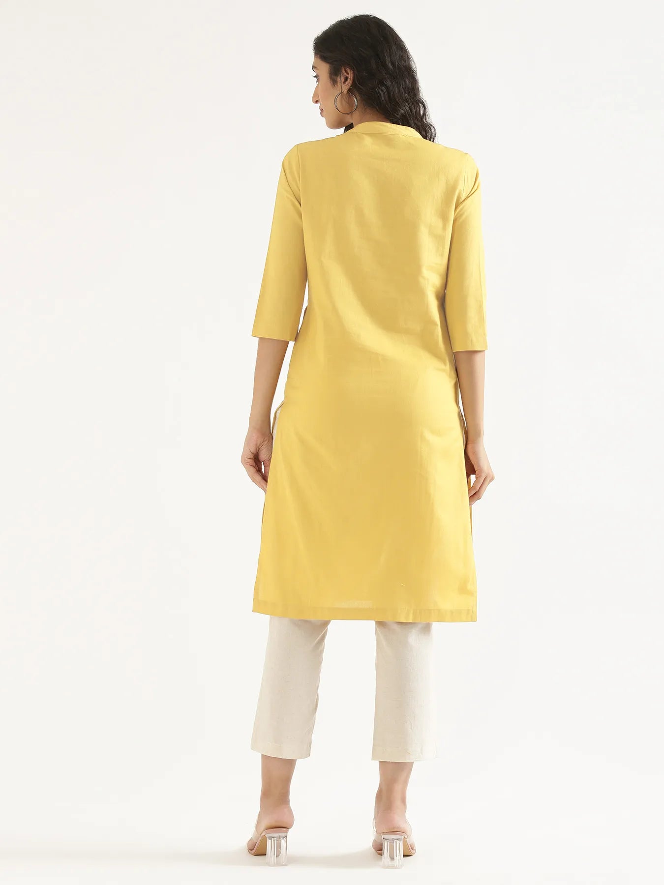 Women Lemon Yellow Airy Linen Long Kurta