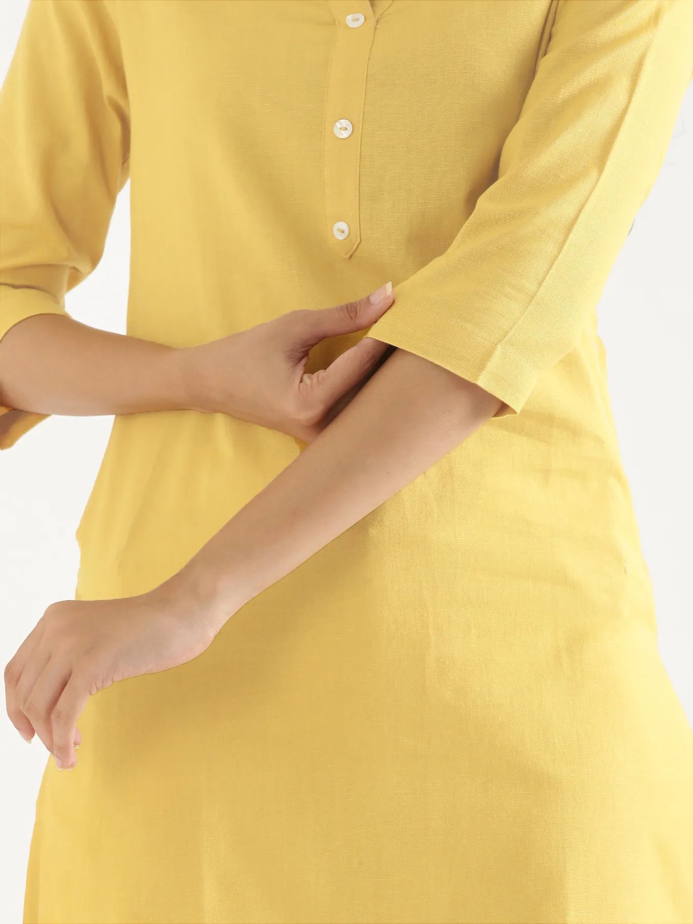 Women Lemon Yellow Airy Linen Long Kurta