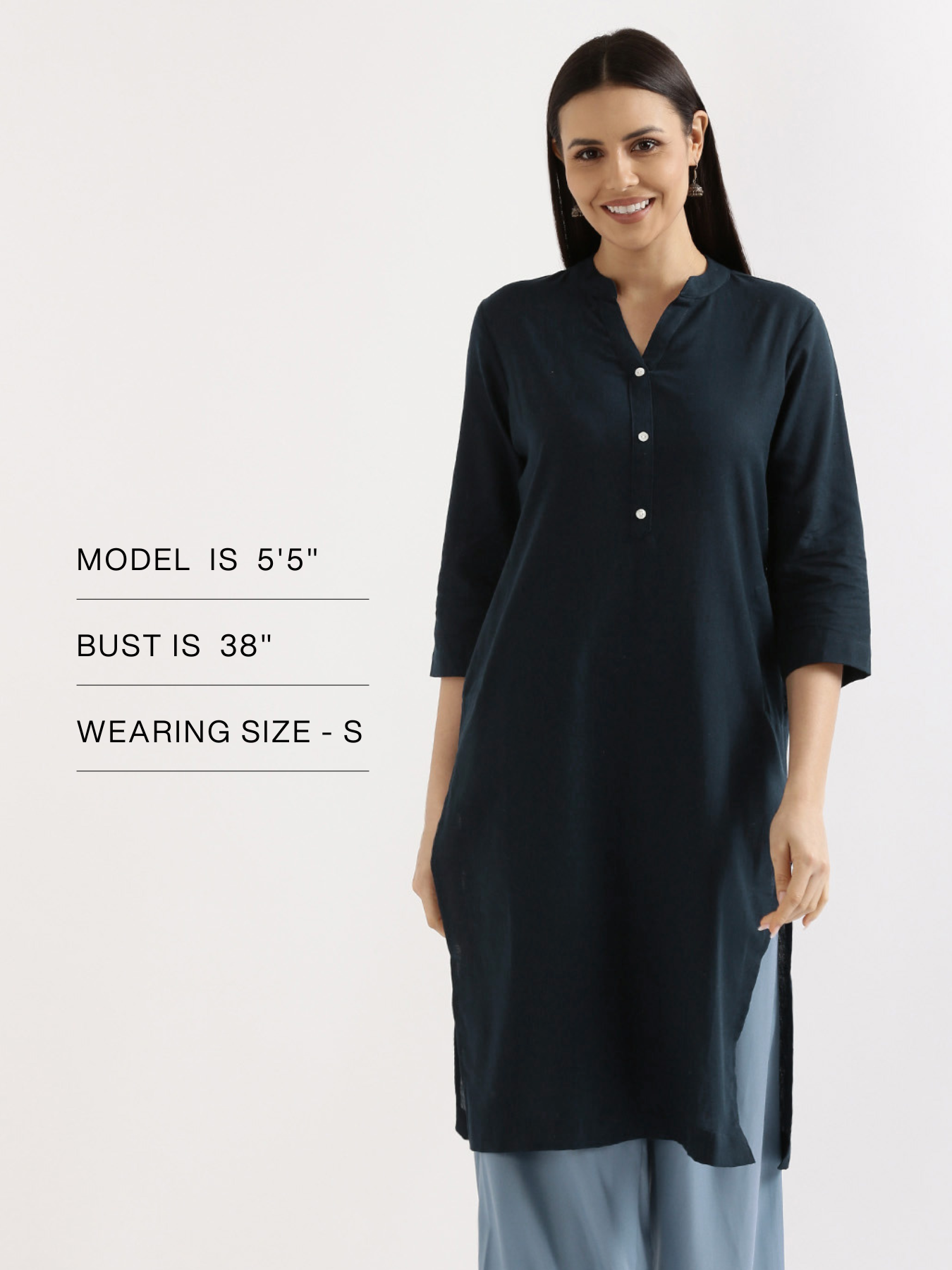 Women Navy Blue Airy Linen Long Kurta