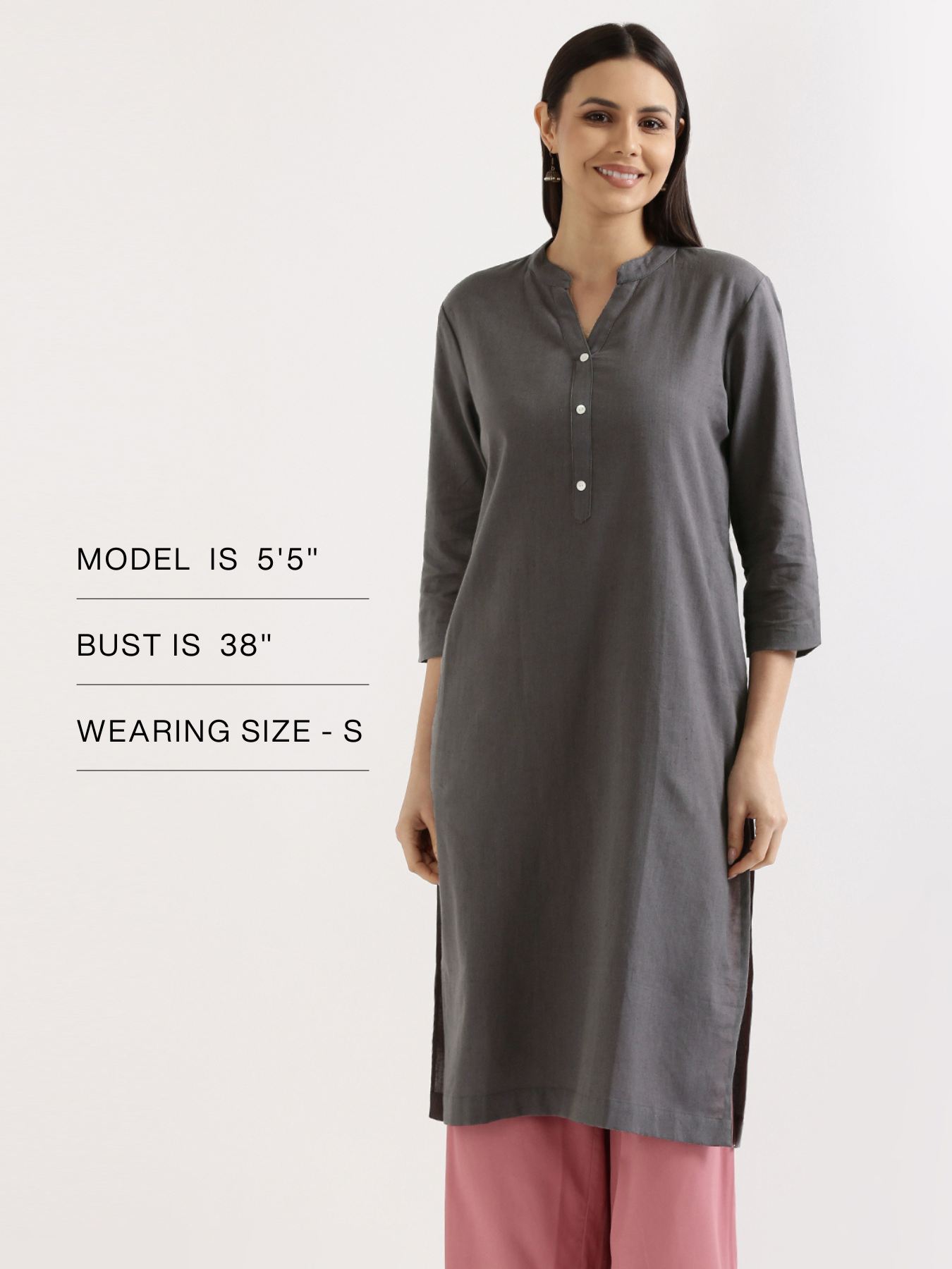 Women Slate Grey Airy Linen Long Kurta