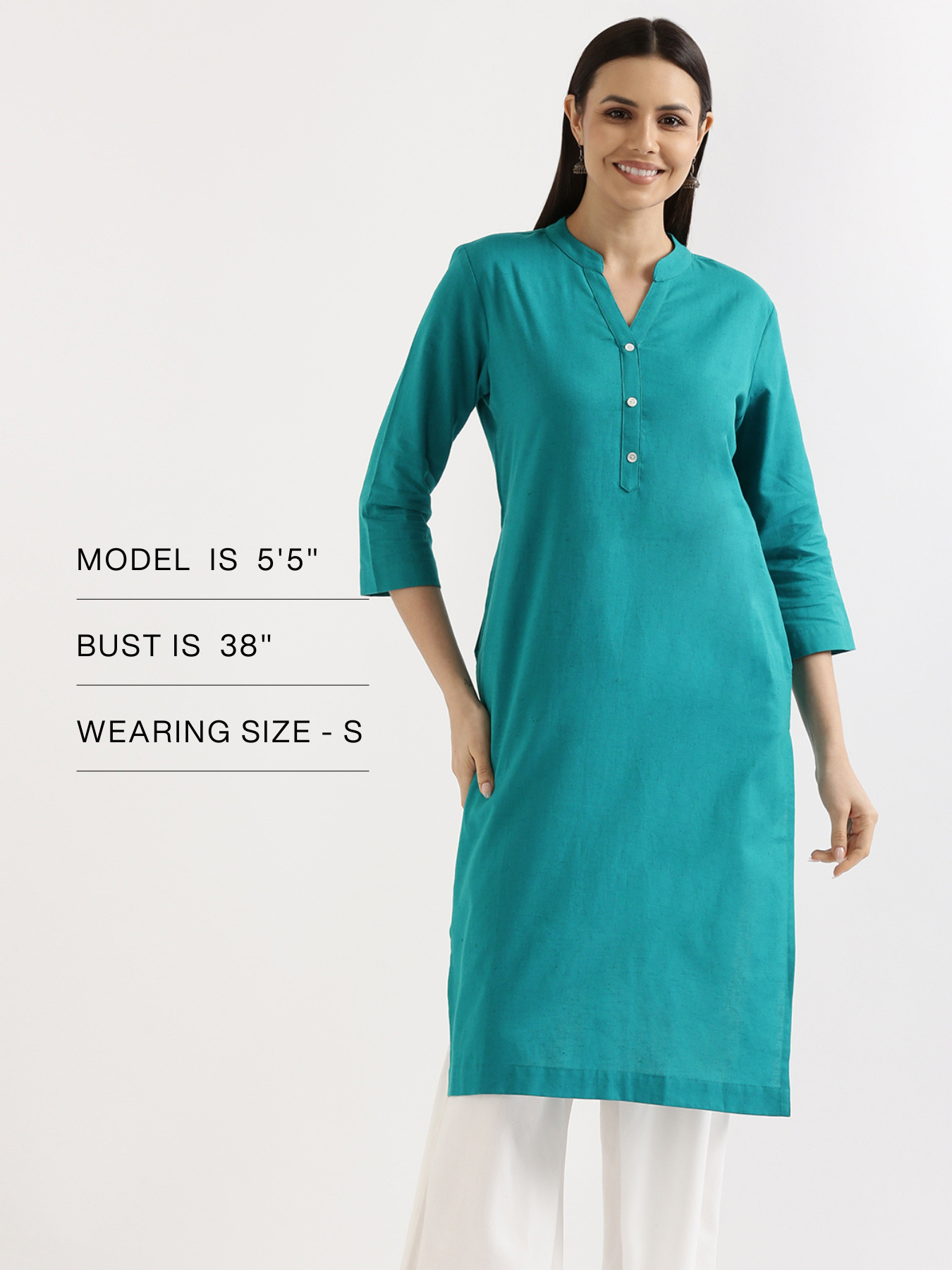 Women Teal Airy Linen Long Kurta