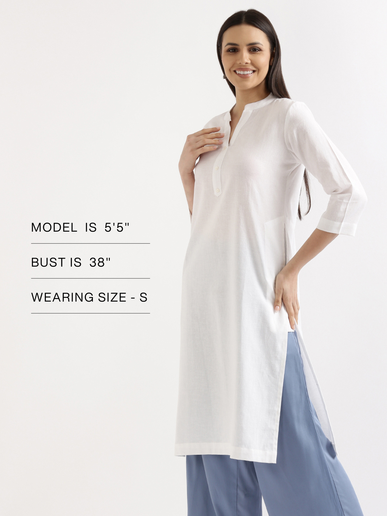 Women White Airy Linen Long Kurta