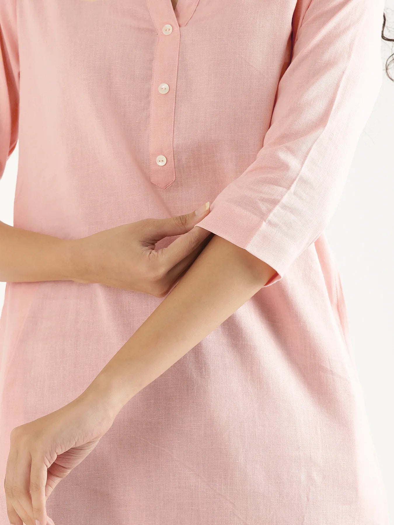 Women Salmon Pink Airy Linen Long Kurta