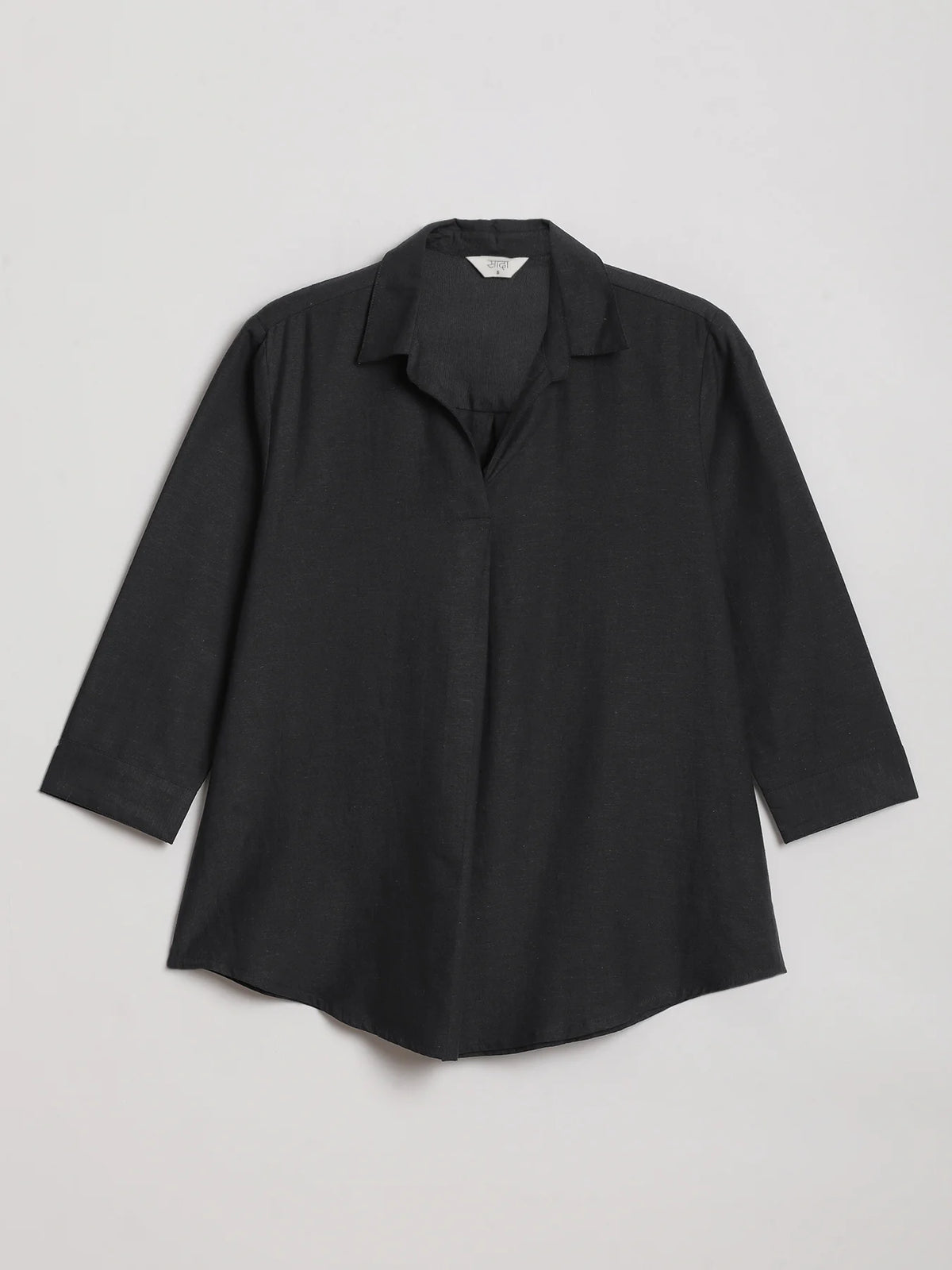 Women Black Flowy Linen Pleated Kurta