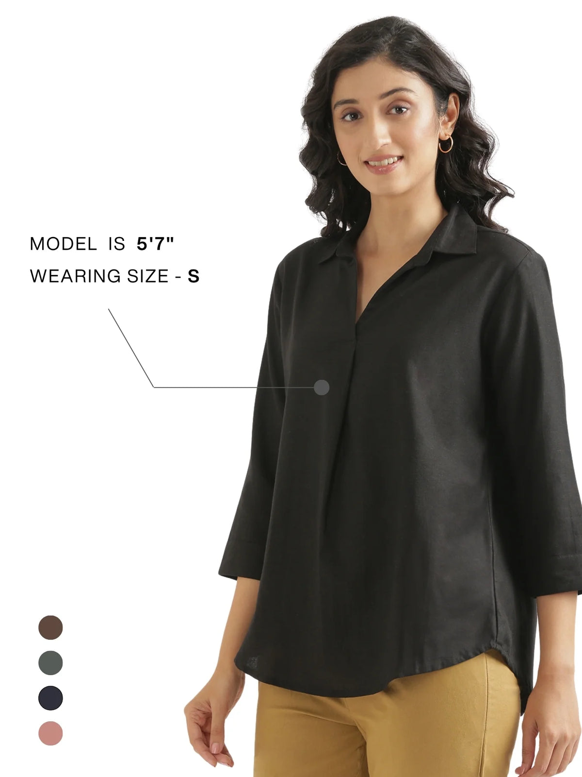 Women Black Flowy Linen Pleated Kurta